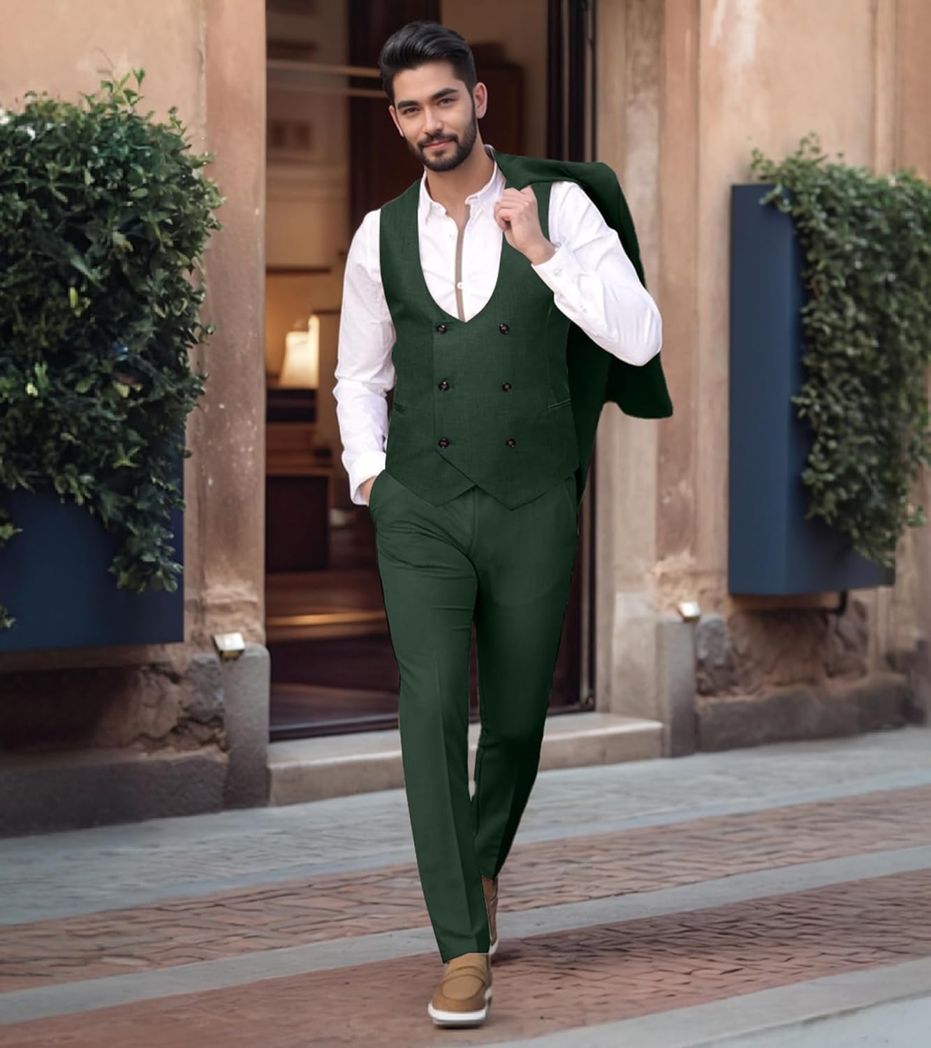 MllesReve Men's Slim Fit Waistcoat U Neck Double Breasted Suit Vest - Image 5