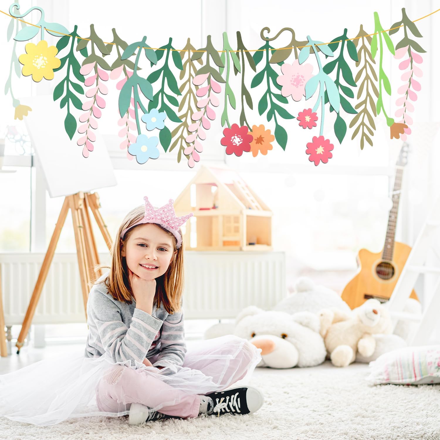 Flower Banner, Paper Floral Leaf Banner Colorful Double-Sided Wildflowers Garland Boho Wild Flower Party Decorations for Garden Birthday Wedding Backdrop Baby Shower Decor - Image 5