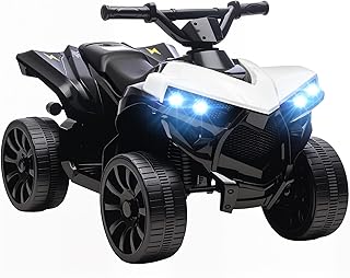 AIYAPLAY Quad électrique Enfant 6V, Voiture électrique Enfants ATV, Musique et phares LED, Vitesse 1,5-3 km/h, 4 Roues, Marche Avant et arrière, pour garçons et Filles de 3 à 8 Ans, Blanc