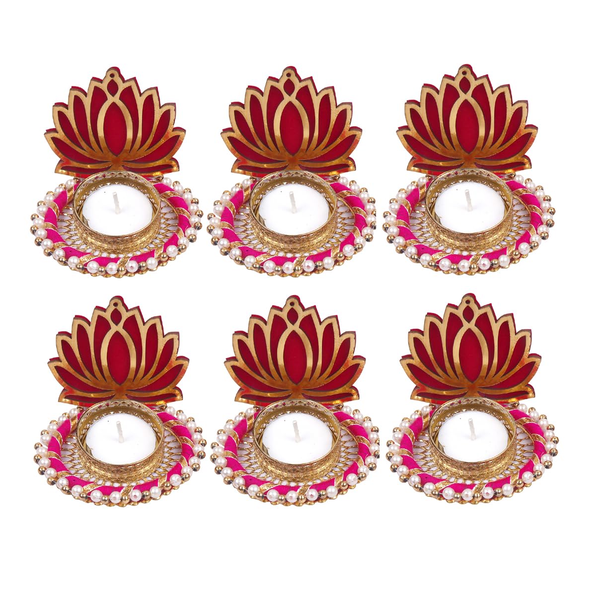 Prapti Handicrafts Handmade Tealight Candle Holders for Diwali Decoration,Home Decor Gifts Items/Diya for Home Office Pooja,Durga Puja Gift Sets (Lotus, Pack of 6)