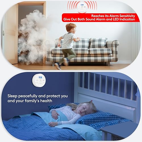 Miniatura 7 de Paquete de 5, detector de humo detector de monóxido de carbono, detección 2 en 1, alarma de 85 dB, indicador LED, pantallas digitales LCD, funciona