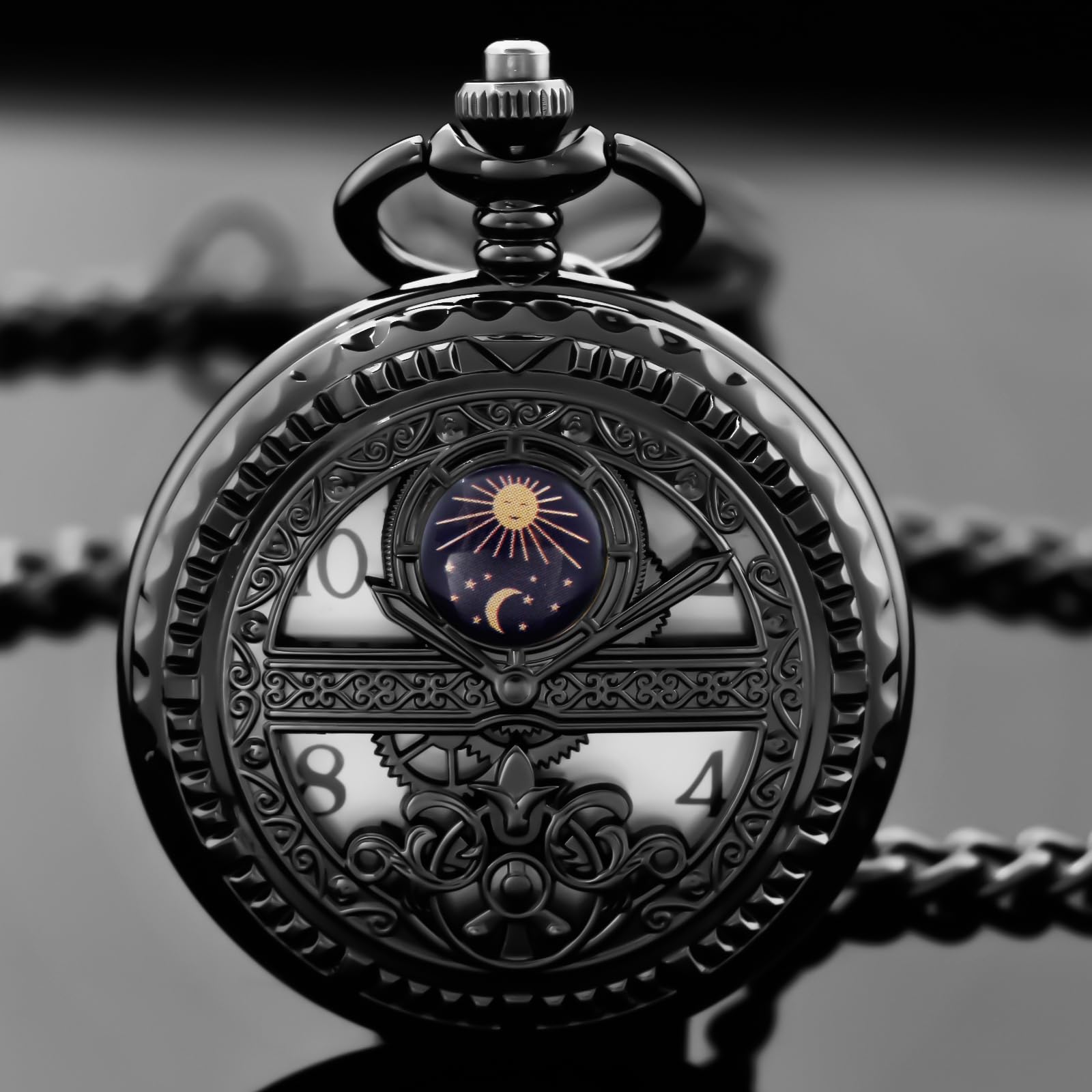 Alwesam Custom Vintage Design Case Pocket Watch Mens Personalized Quartz Watches with Chains Christmas Graduation Birthday Gifts Fathers Day