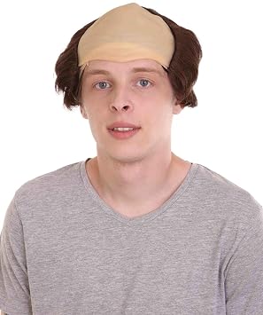 Adult Mens Brown Balding Friar Father Wig | Brown Straight Hair with Skin Bald Cap | Perfect for your Halloween & Cosplay Party!