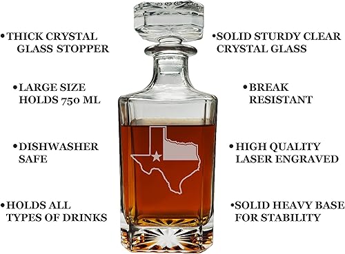 Miniatura 3 de Rogue River Tactical Decantador de whisky con diseño de bandera de Texas con tapón de vidrio hermético, regalo personalizado para hombres, papá,