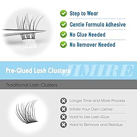 JIMIRE Natural Self Adhesive Eyelashes Wispy Pre Glued Lash Clusters No Glue Needed Press on Lashes Reusable Self Adhesive Lash Clusters Easy to Apply 9-12MM 108Pcs Pack