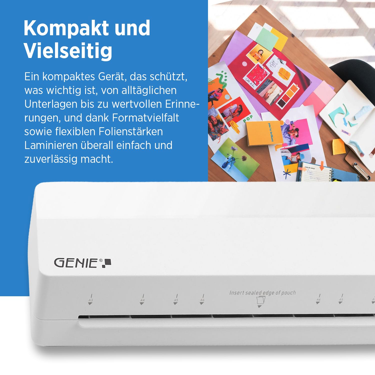 GENIE LA 400 A3 Laminiergerät | Heißlaminator mit 2 Heizrollen | Für Schule, Büro & Home-Office | inkl. 5 Laminierfolien | Laminiergerät A3 und A4 mit Folien | Laminiermaschinen