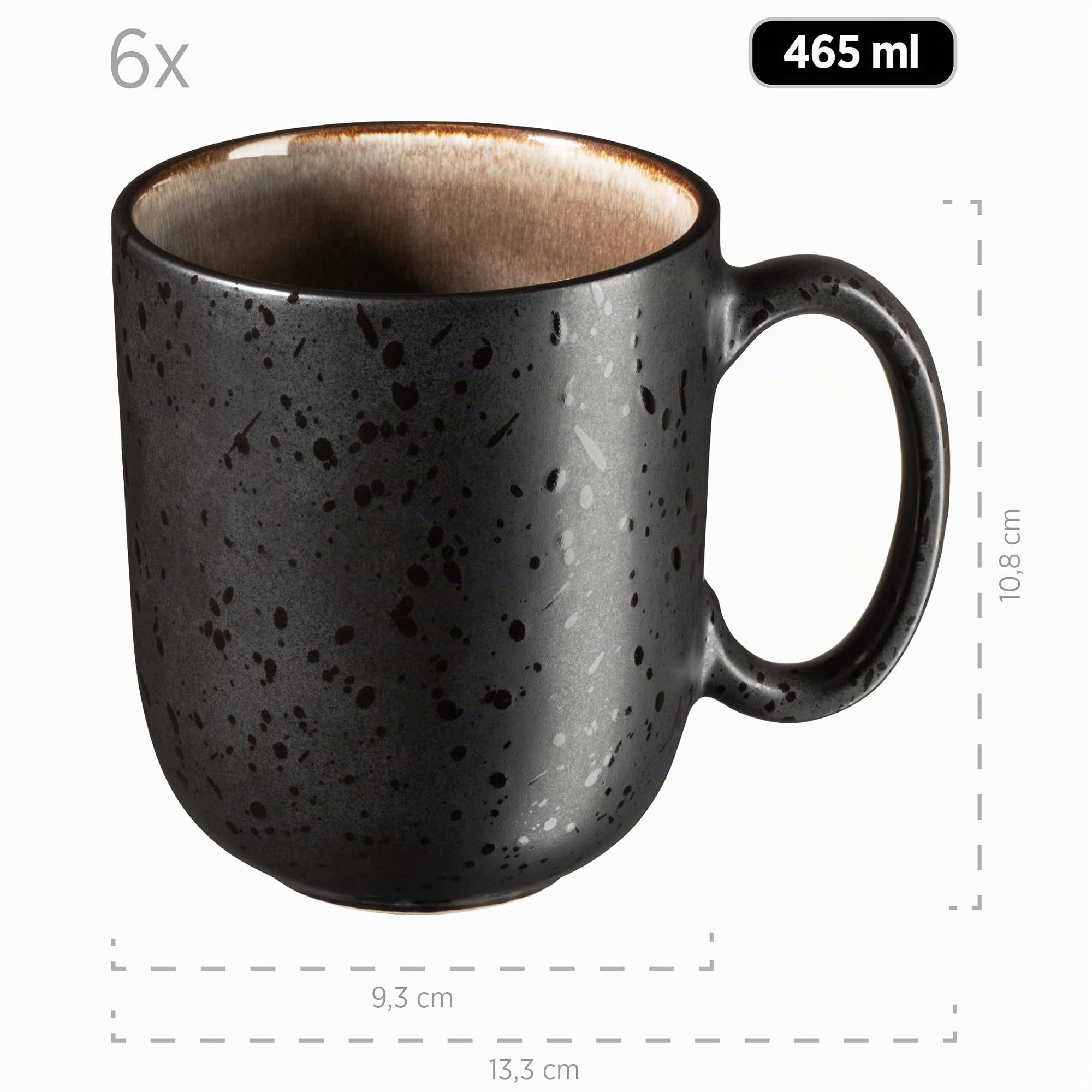 MÄSER 934020 Serie Niara - Vajilla moderna para 6 personas en emocionante aspecto vintage, vajilla de desayuno de 18 piezas de cerámica en gris y negro, gres