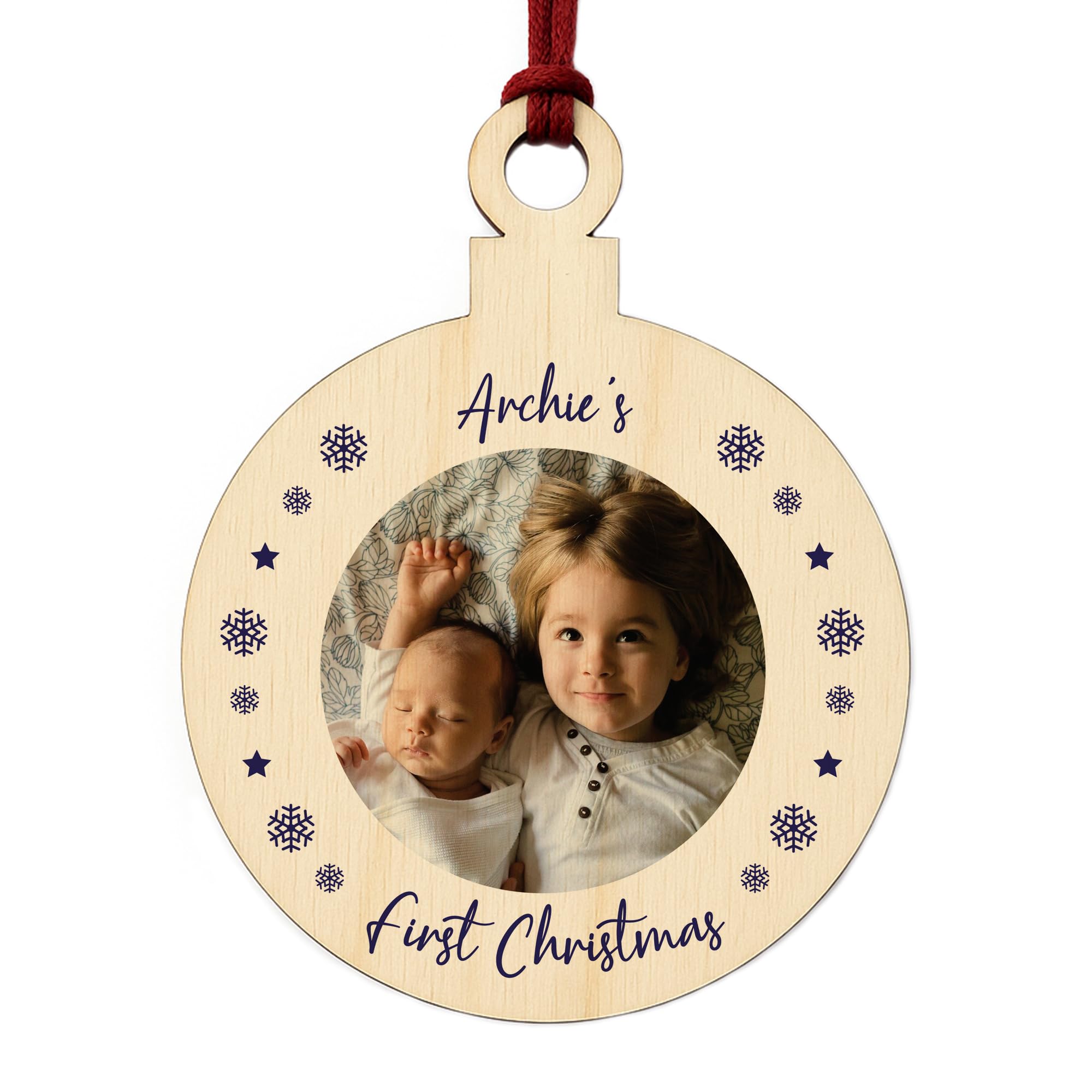 Personalised Photo Christmas Tree Decoration Wood First Christmas Bauble Gift