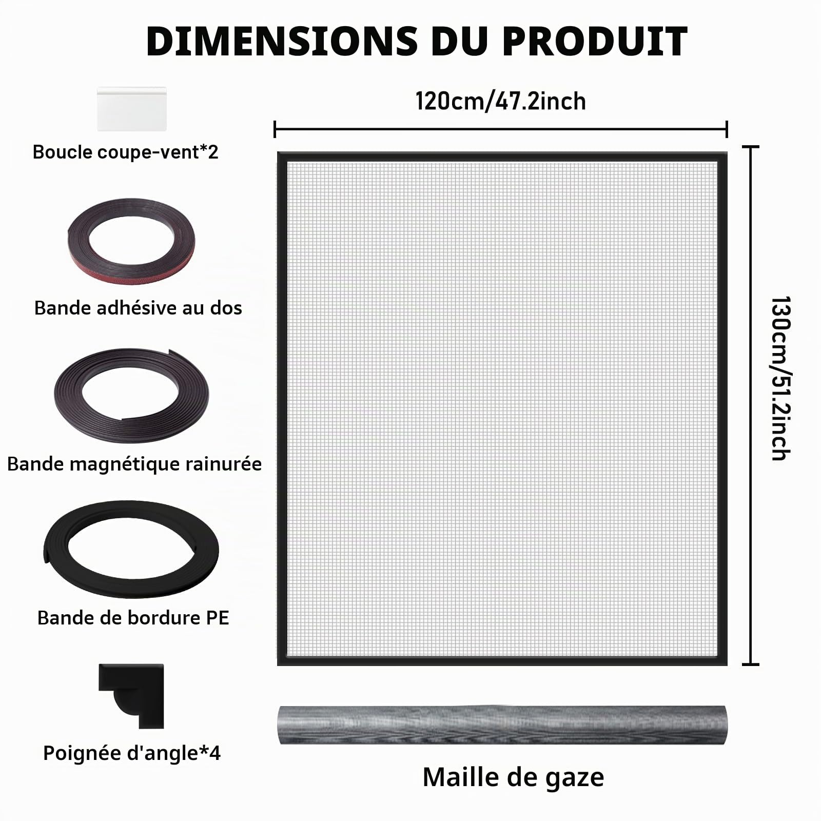 Moustiquaire magnétique pour fenêtre Diy, 130 x 120 cm, découpable jusqu'à la longueur, moustiquaire pour fenêtre, cadre magnétique, cadre magnétique pour fenêtre