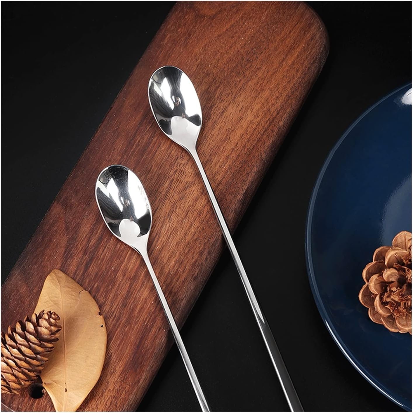 Long Handle Stainless Steel Soup Spoon, Mixing Spoon, Seasoning Teaspoon, Long Ice Spoon, Dessert Spoon, Honey Spoon, Ice Cream Spoon (Silver L)