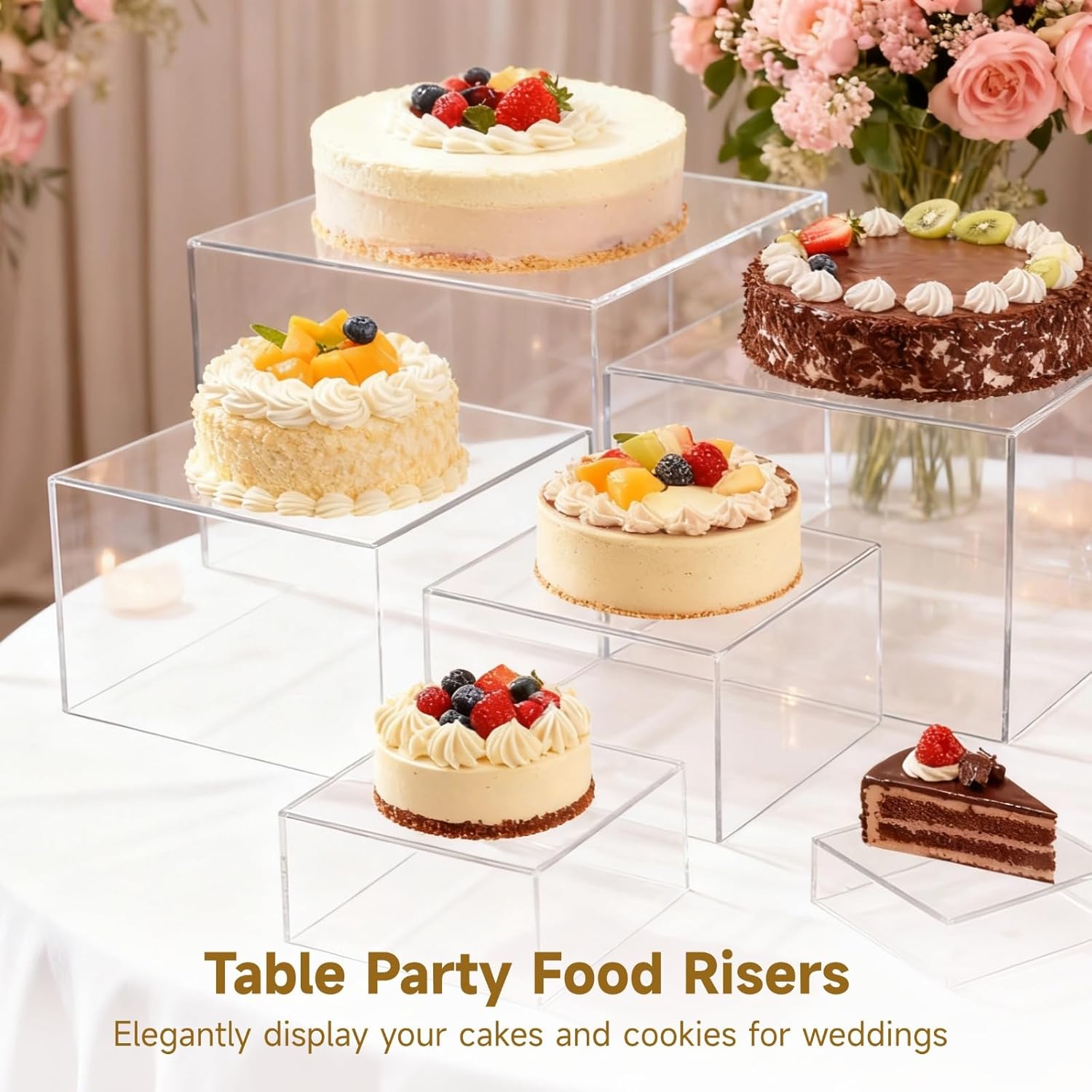 6 Pcs 8 x 8 x 6 in Plastic Display Boxes, Cube Nesting Risers, Clear Jewelry Display Stand, Food Risers for Buffet Table