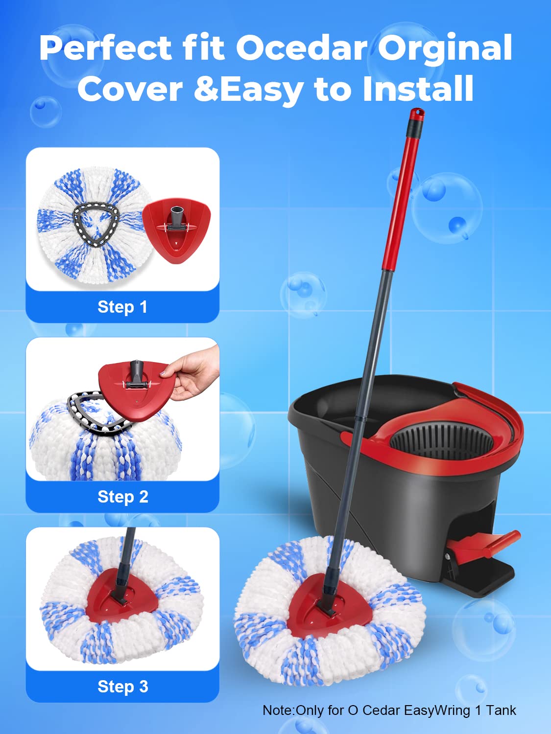 10 Pack Spin Mop Replacement Head for O Cedar,EasyWring Spin Mop Head Replacement Head for 1 Tank with Extra 1 Pack Spin Mop Replacement Base,Microfiber Spin Mop Refills