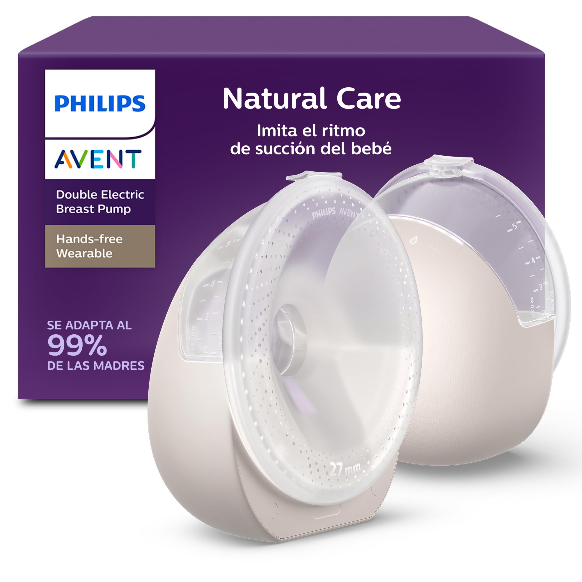 Philips Avent Natural Care portátil Extractor de leche eléctrico doble - Imita el ritmo natural de succión del bebé, cojín de silicona SkinSense, motor de potencia hospitalaria, SCF495/11