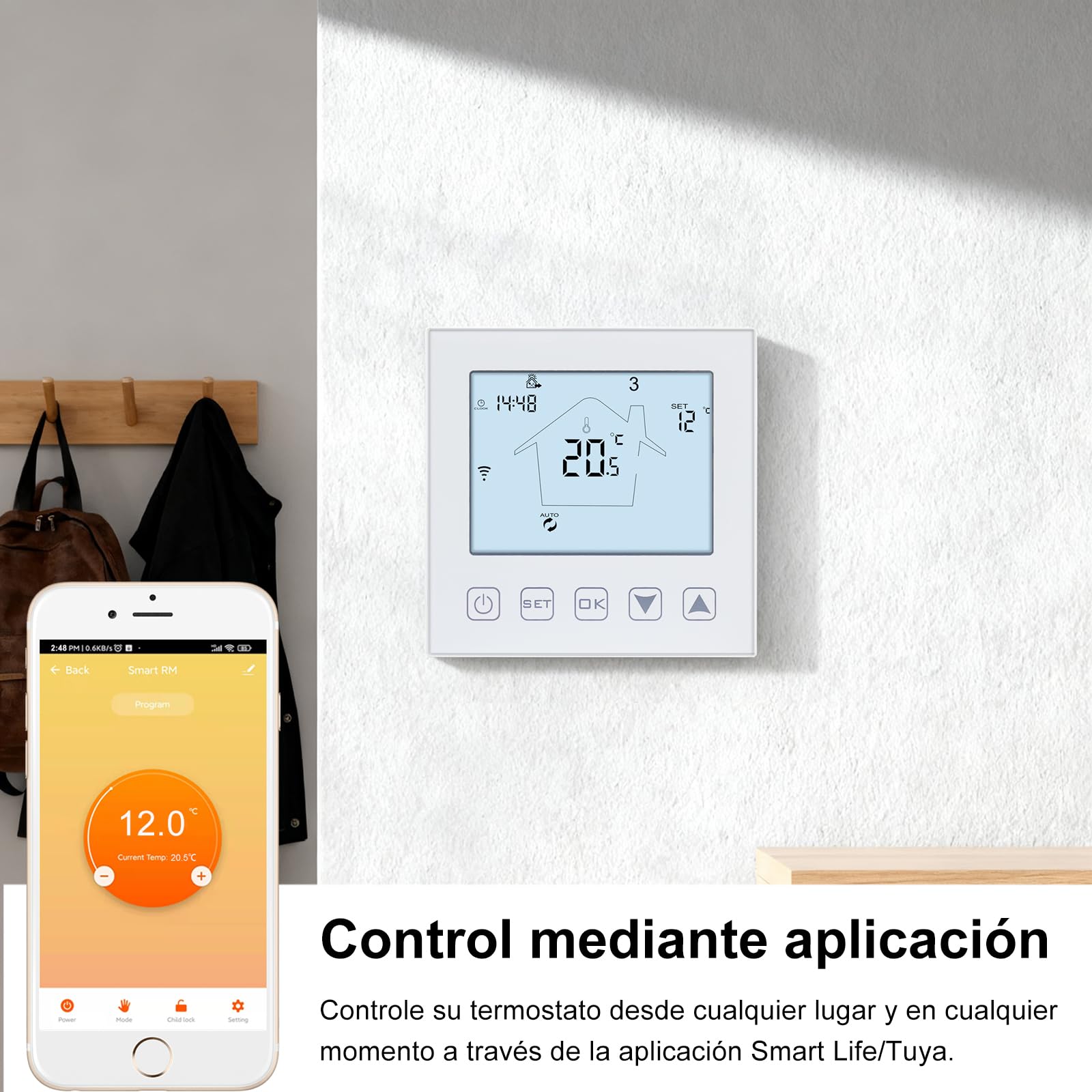 KETOTEK WiFi Termostato Calefaccion Suelo Radiante Electrico 16A con Sonda Compatible con Alexa, Inteligente Cronotermostato Termostato Ambiente Programable 220V Tuya/Smart Life App Control Blanco