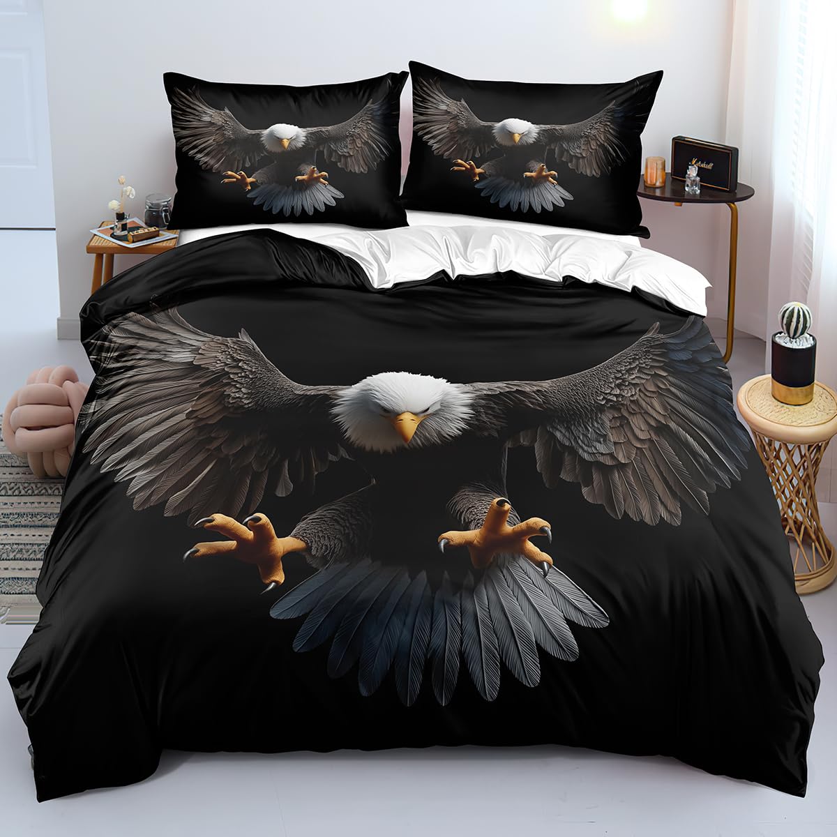 Housse de couette 200x200 aigle noir pour transformer la décoration de chambre d'un adolescent