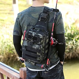 Compact Fishing Tackle Bag Fishing Bag with Tackle Box and Rod Holder Outdoor Sport Fishing Backpack Men's Outdoor Travel Backpack Multifunctional Tactical Backpack, Wolf Brown