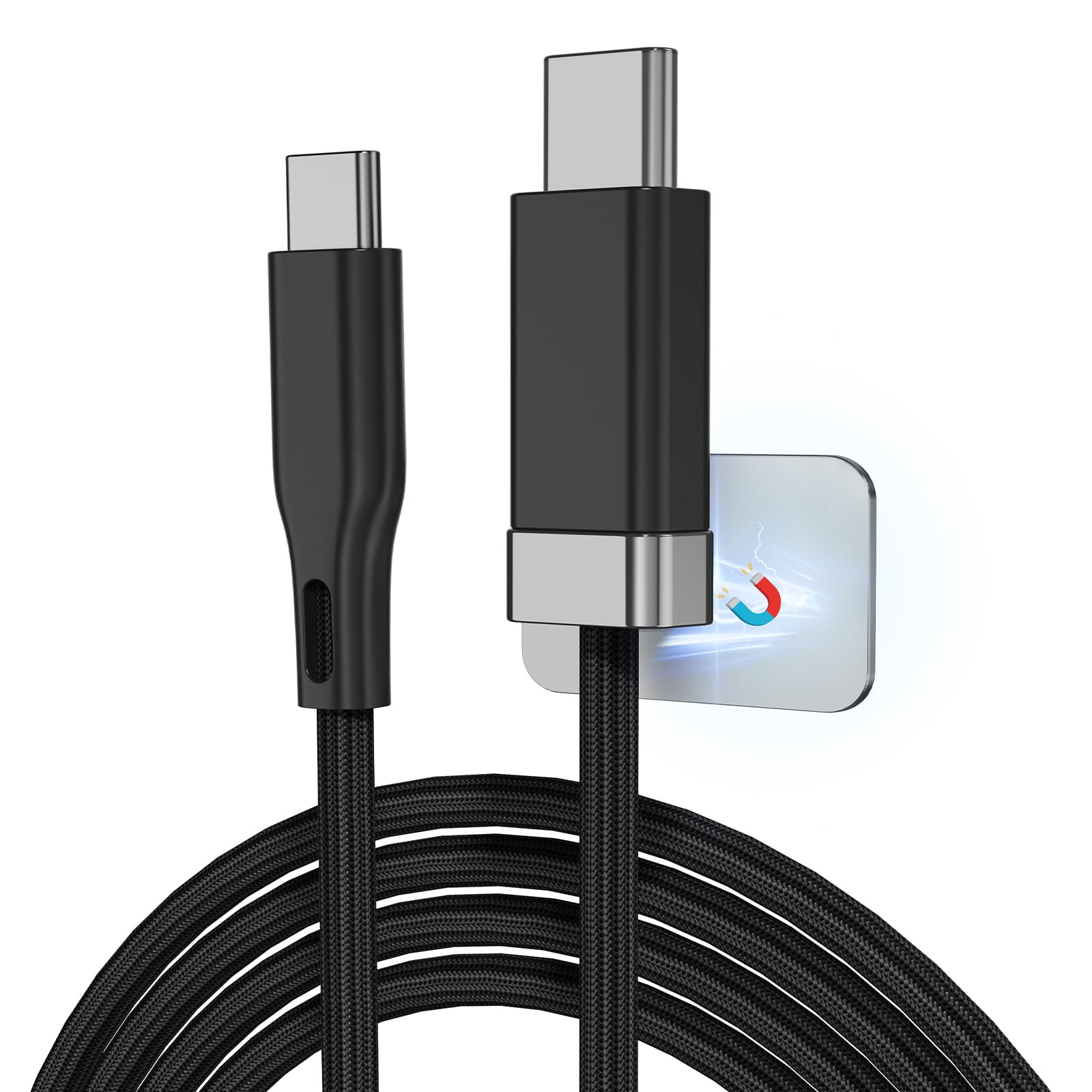 Magtame 5FT/1.5M USB C zu USB C Kabel mit magnetischem Kabelhalter, Staykable 60W Schnellladen und Daten Sync Typ C Ladegerät Kabel, Braid und Easy Snap on für i-Phone 16 Pro Max 15 Plus S24/23