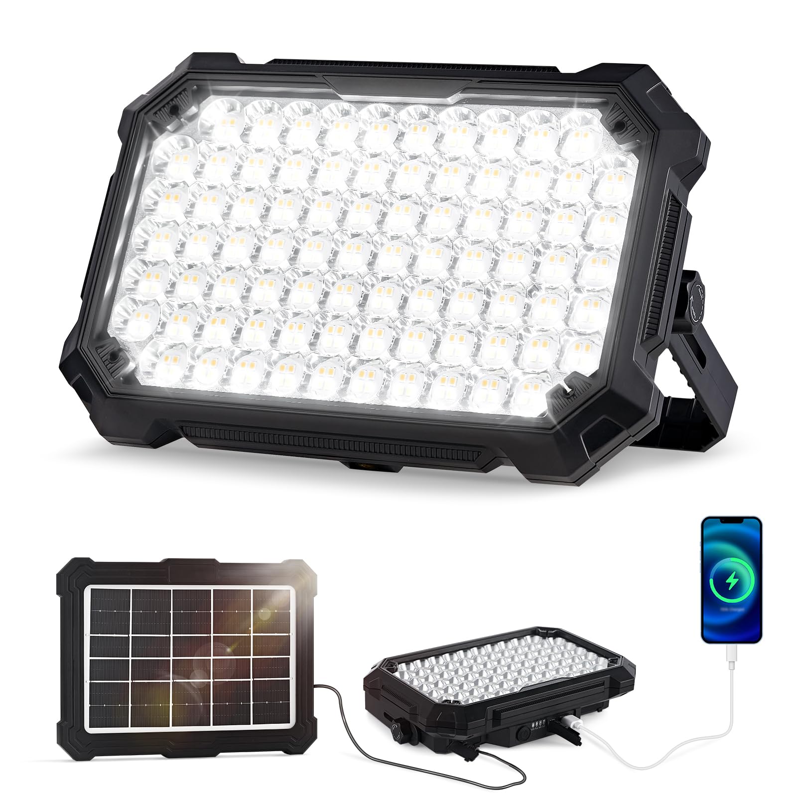 300W LED Solar Work Light Rechargeable, 8000LM LED Solar Camping Lantern, Portable Camping Lights, 4 Light Modes, IP67 Waterproof Tent Lights for