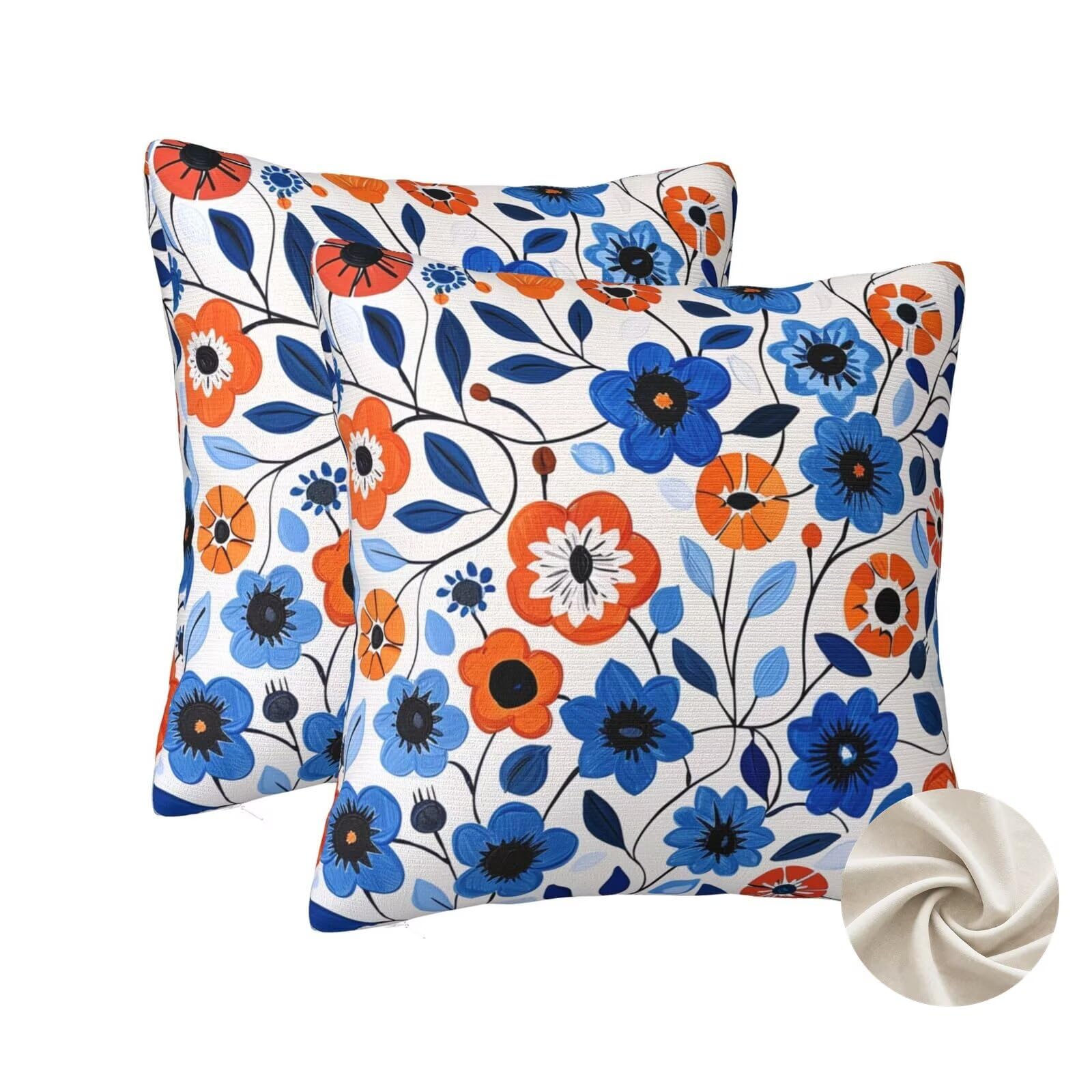 Housses de coussin 50x50 cm lot de 2 bleu à fleurs zt4 pour décoration canapé et lit