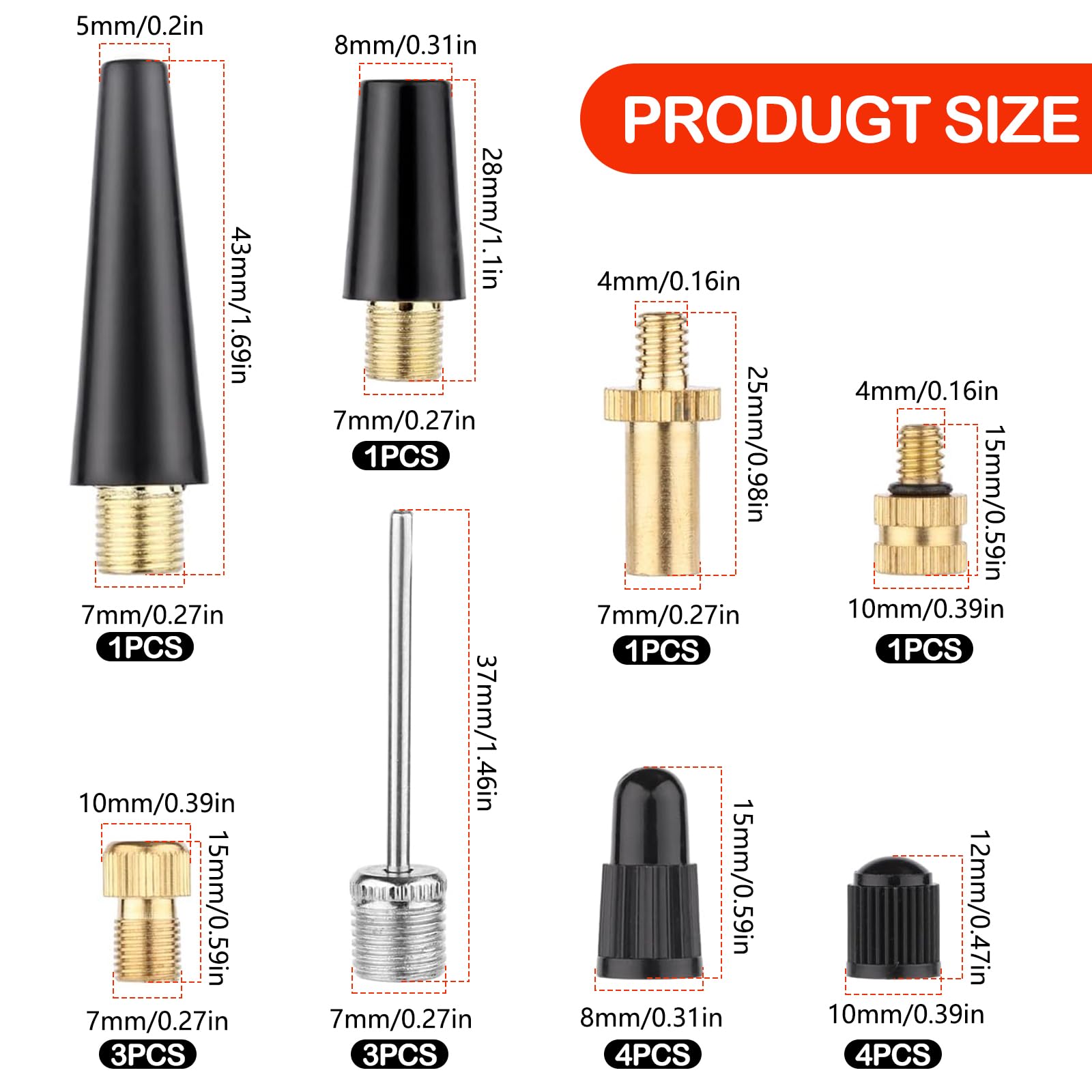 19pcs Bicycle Air Pump Attachments, Brass Bike Valve Adapter, Schrader to Presta Valve Adapter, Air Pump Adapter for Inflatables, Air Pump Attachment for Inflatable, Ball Needle for Air Pump Inclouded