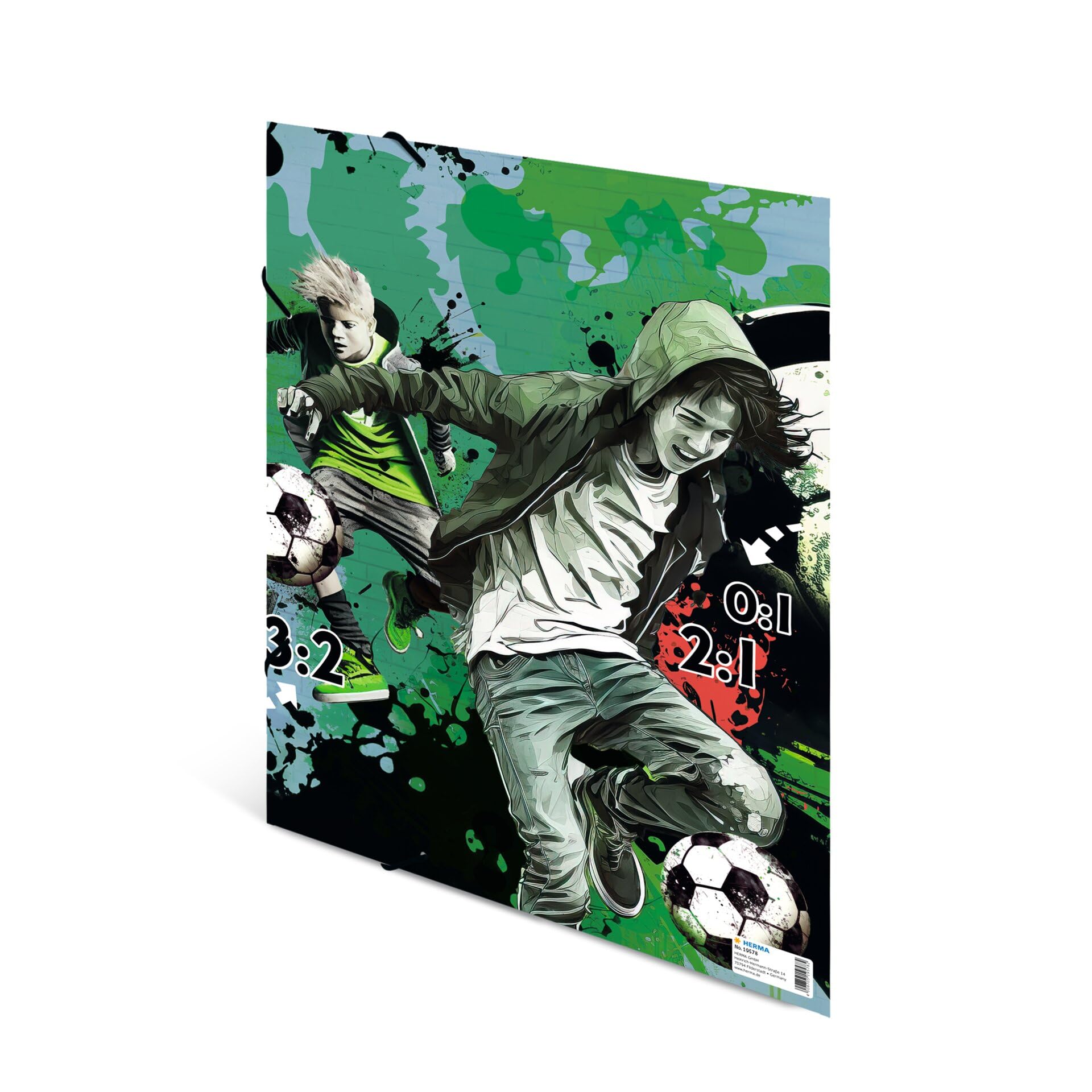 HERMA 19578 Portfolio Folders A3 Street Soccer, Pack of 3, Children's Cardboard Corner Folder with Inner Print & Elastic Band - Image 2