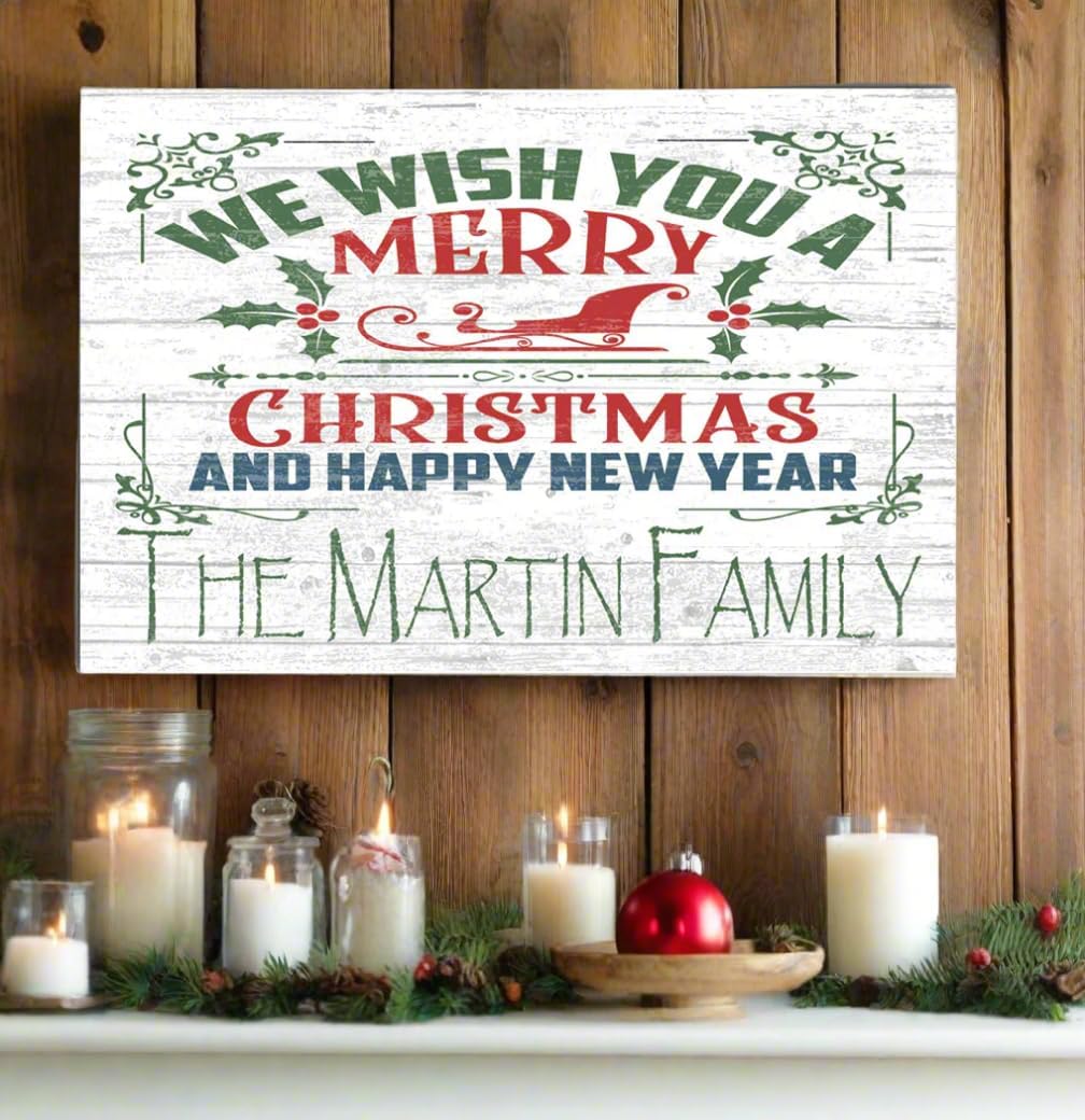 Merry Christmas Sign CUSTOM Wooden Vintage Style Wall Art Farmhouse Decoration Gift Idea