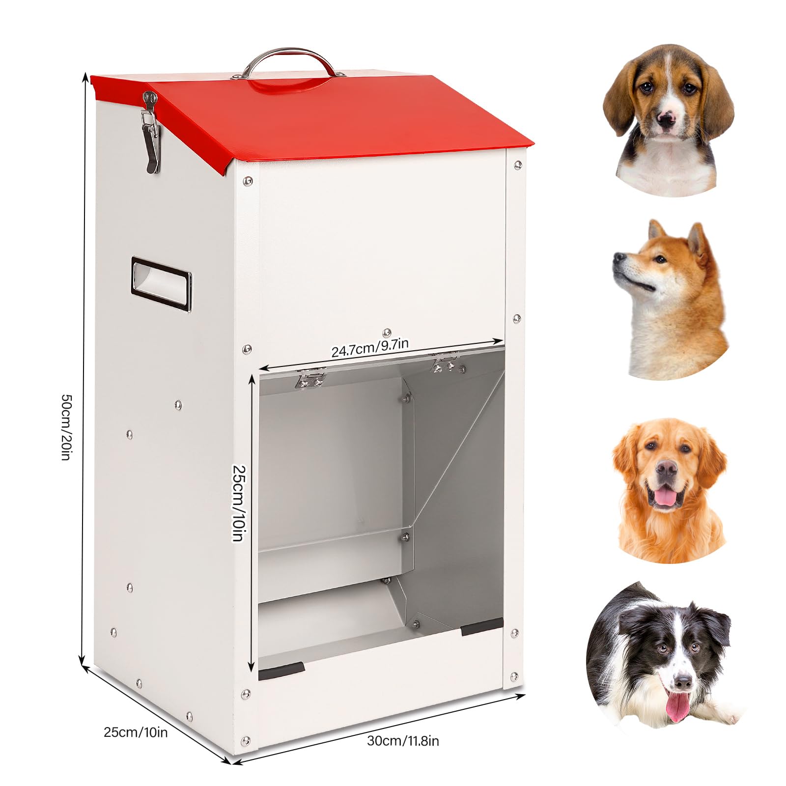 Comedero automático para perros, capacidad de 25 libras, con tapa para proteger la comida, diseño a prueba de roedores, adecuado para uso al aire libre