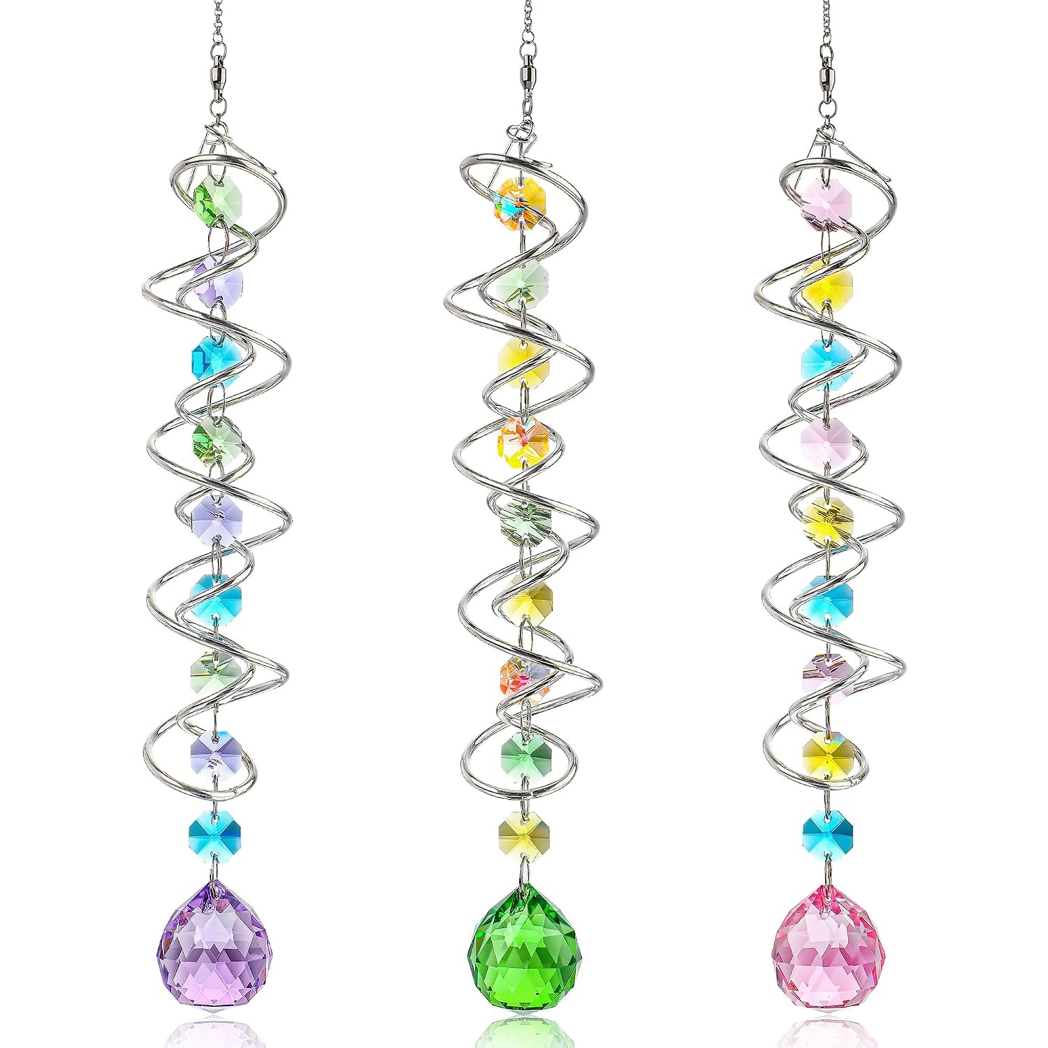 20.5in Crystal Sun Catcher with Chakra Beads Wind Spinner Decor | Crystal Sun Catcher Hanging with Seven Chakra Beads and Spiral Tail Wind Spinner for Window Indoor Garden... - Image 9