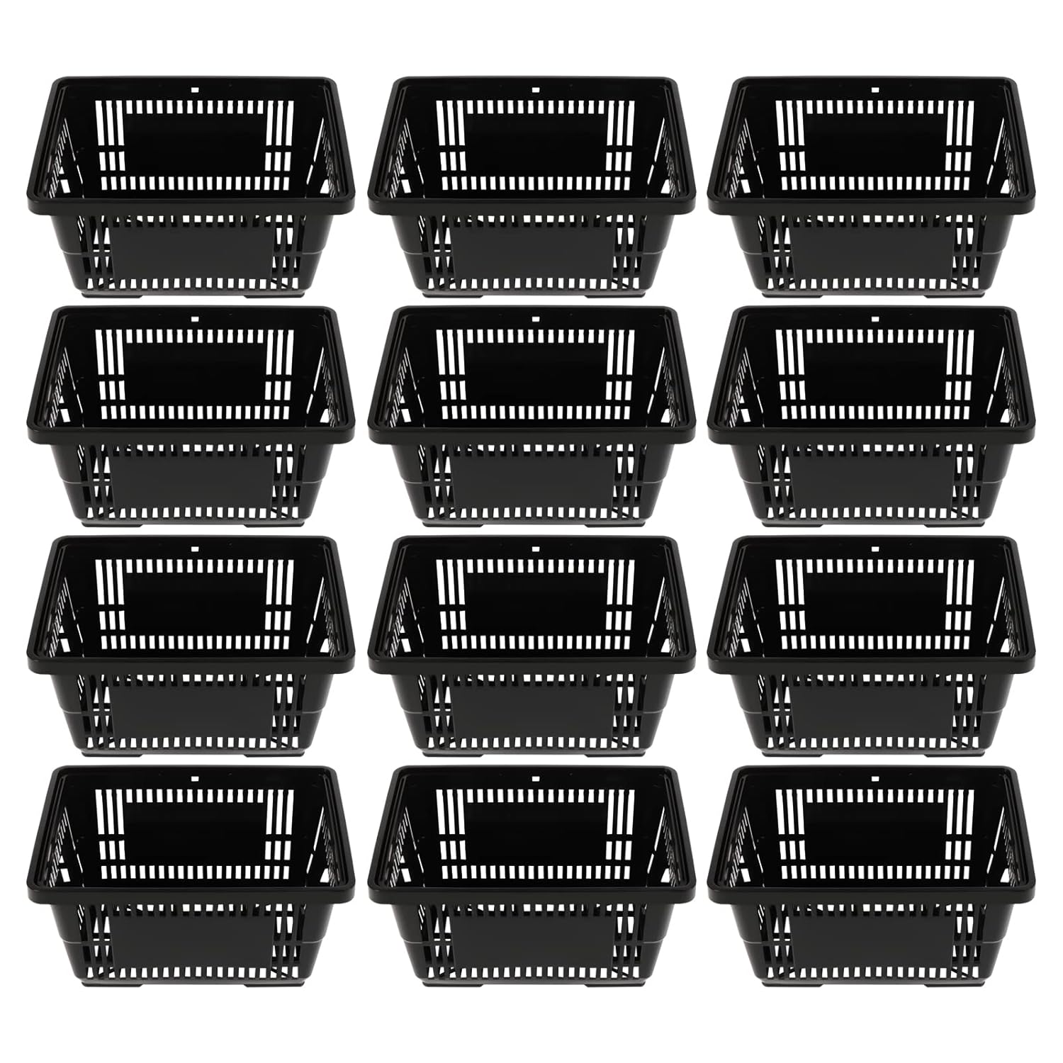 12PCS 21L Plastic Shopping Baskets with Handles, Strong & Durable, Large Capacity, Stackable, Black