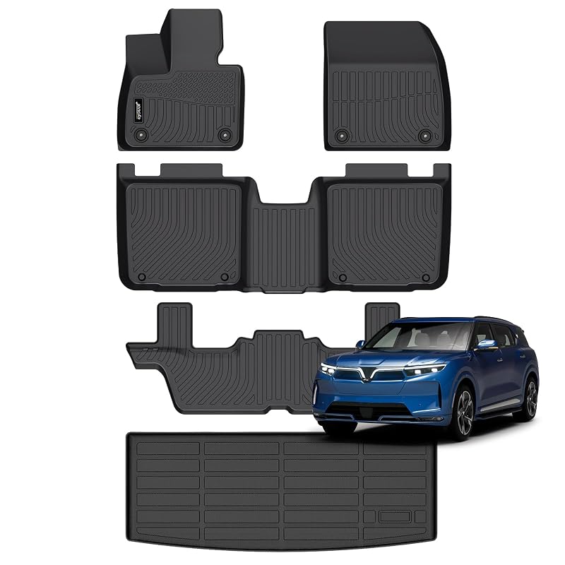 Kit de tapetes automotivos em TPE para Vinfast VF9 2023–2026, 7 lugares, preto, dianteiro, traseiro e porta-malas, JENOFA, 5 peças
