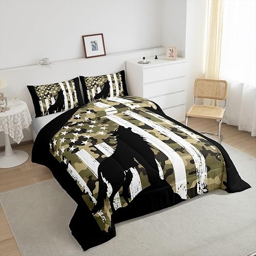Miniatura 4 de Erosebridal Howling Wolf Bedding - Juego de edredón de camuflaje militar, tamaño King, diseño de bandera estadounidense, edredón de plumón de