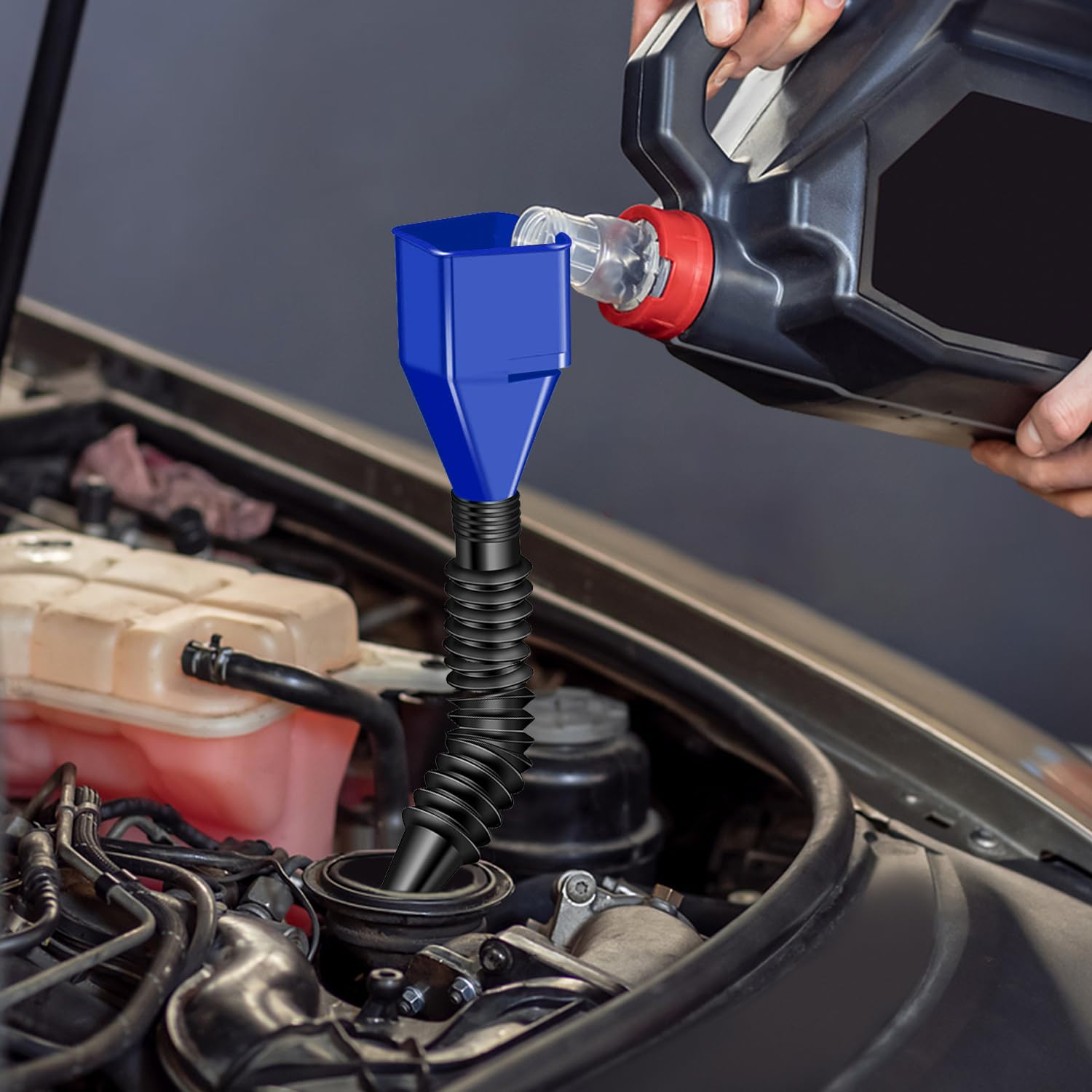 Flexible Wide-Mouth Funnel with Built-in Filter - Snap Funnel for Automotive Use - Retractable Auto Fuel Funnel with Universal Plastic Clasp -Universal Household Folding Buckle