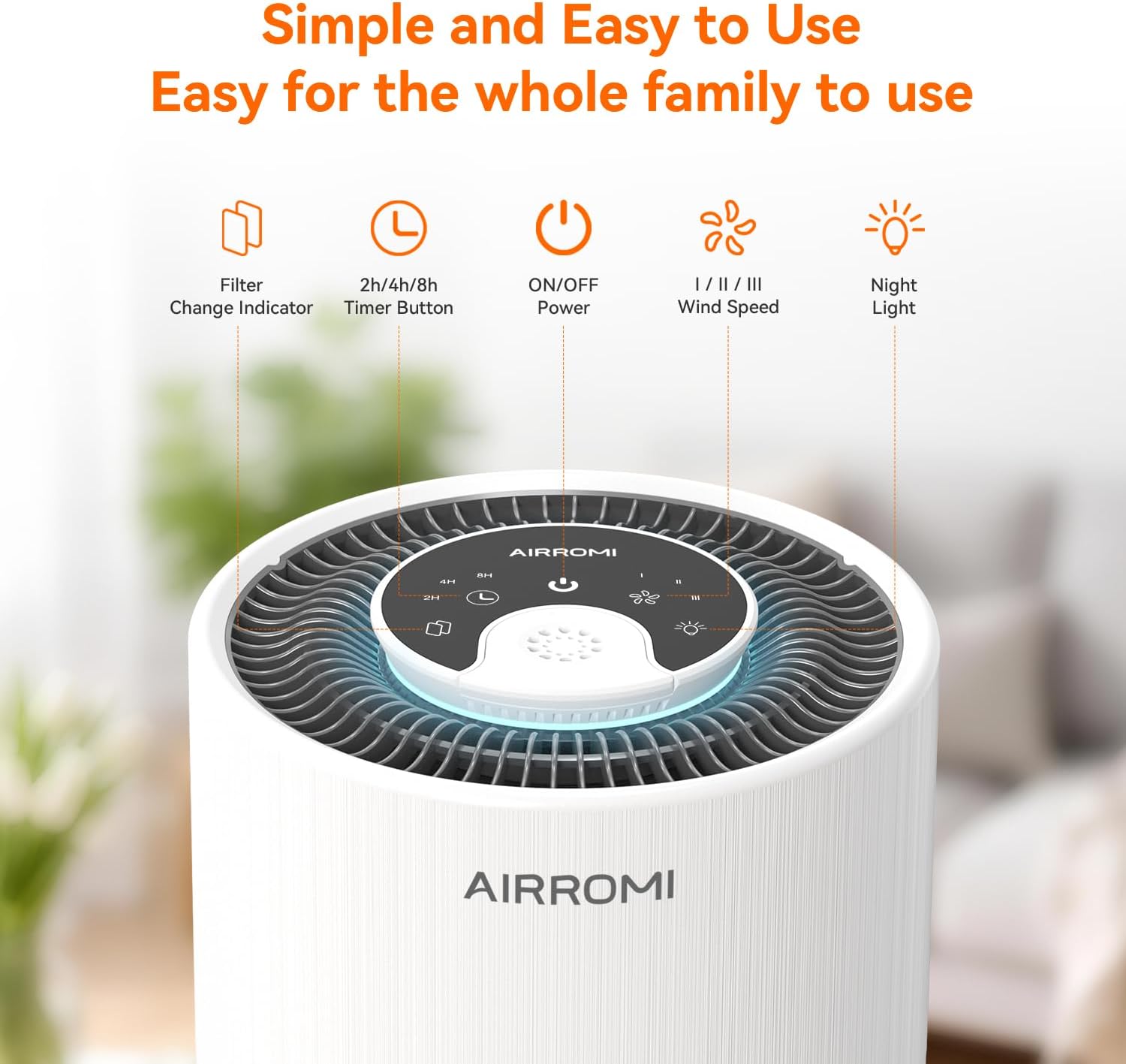 AIRROMI Air Purifier for Bedroom with HEPA 3-in-1 Filter, Pet Air Purifier for Home Cat Pee Smell, Covers Upto 990 Ft², Quiet 360° intake Air Cleaner for pet hair,allergies,Dust,Smoke A2001 White - 3