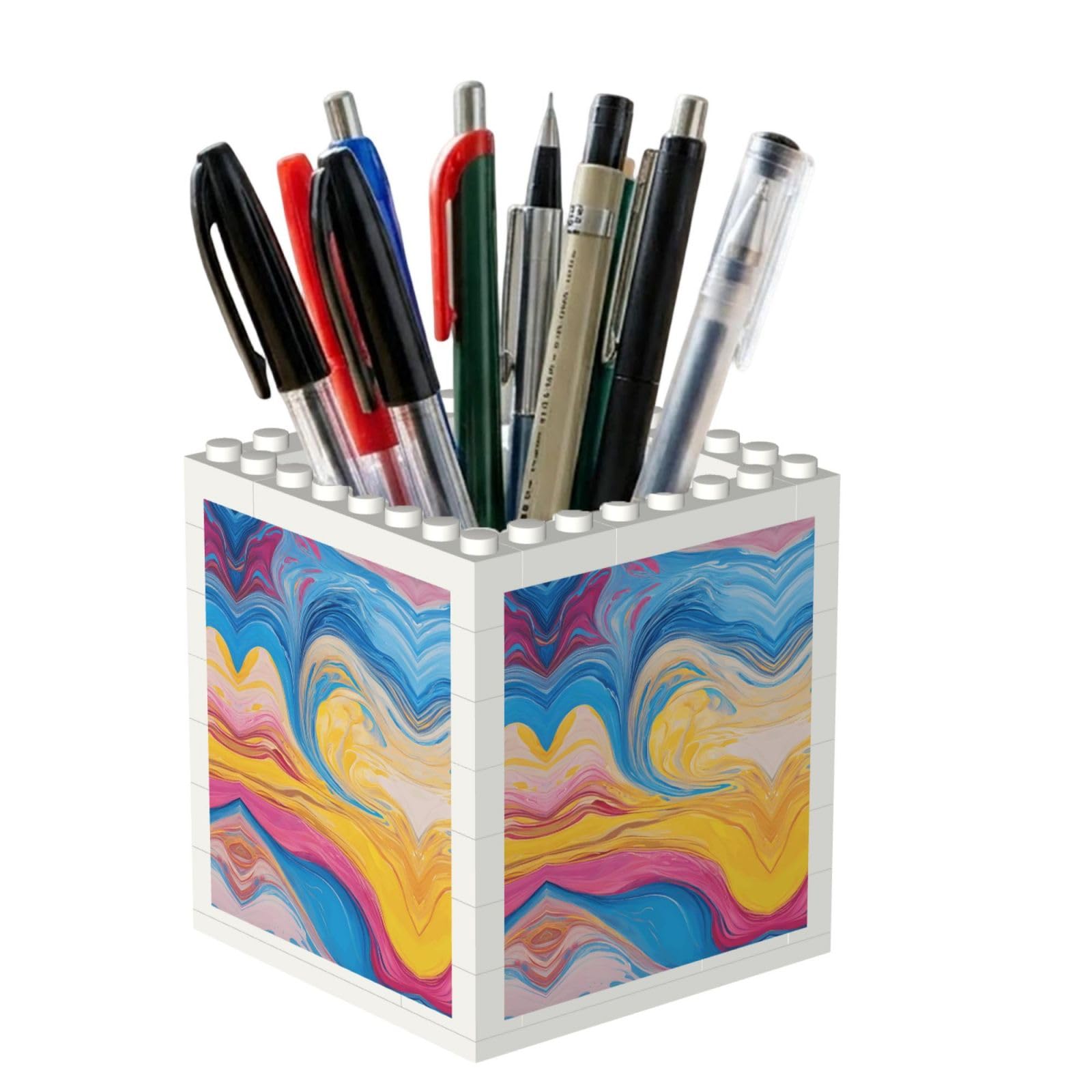 ESNAIUVCD Colorful Tie Dye Print Building Block Pen Holder - Pencil Holder For Desk/Classroom,Desk Accessories, Multifunctional Office Supplies Pen Organizer Pencil Cups(2pcs)