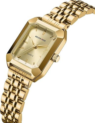 Miniatura 2 de GOLDEN HOUR Reloj rectangular de cuarzo para mujer, correa de acero inoxidable en tono dorado