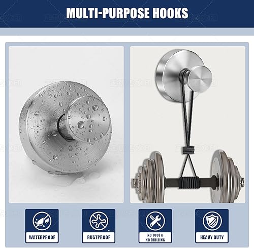 Miniatura 3 de Ganchos plateados con ventosa para ducha, impermeables, sin taladro, ganchos de toalla de acero inoxidable para pared de baño, cocina, vidrio,