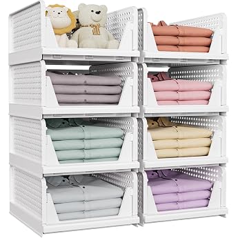 SNSLXH Pack of 8 Stackable Wardrobe Organiser Multifunctional & Foldable Organiser for Bathroom Kitchen Storage Space-Saving Drawer Storage Box White