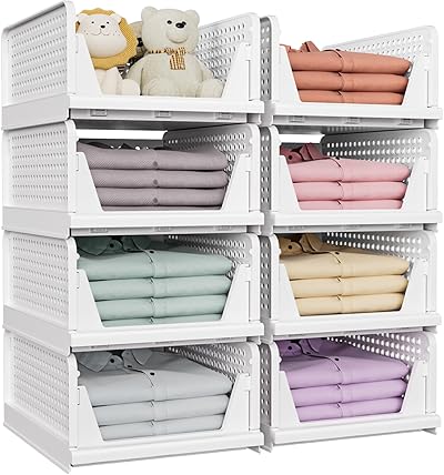 SNSLXH 8 Pack Stapelbar Schrank Kleiderschrank Organizer, Multifunktionale & Faltbare Organizer für Bad Küche Lagerung, Platzsparende Schublade aufbewahrungsbox, Weiß