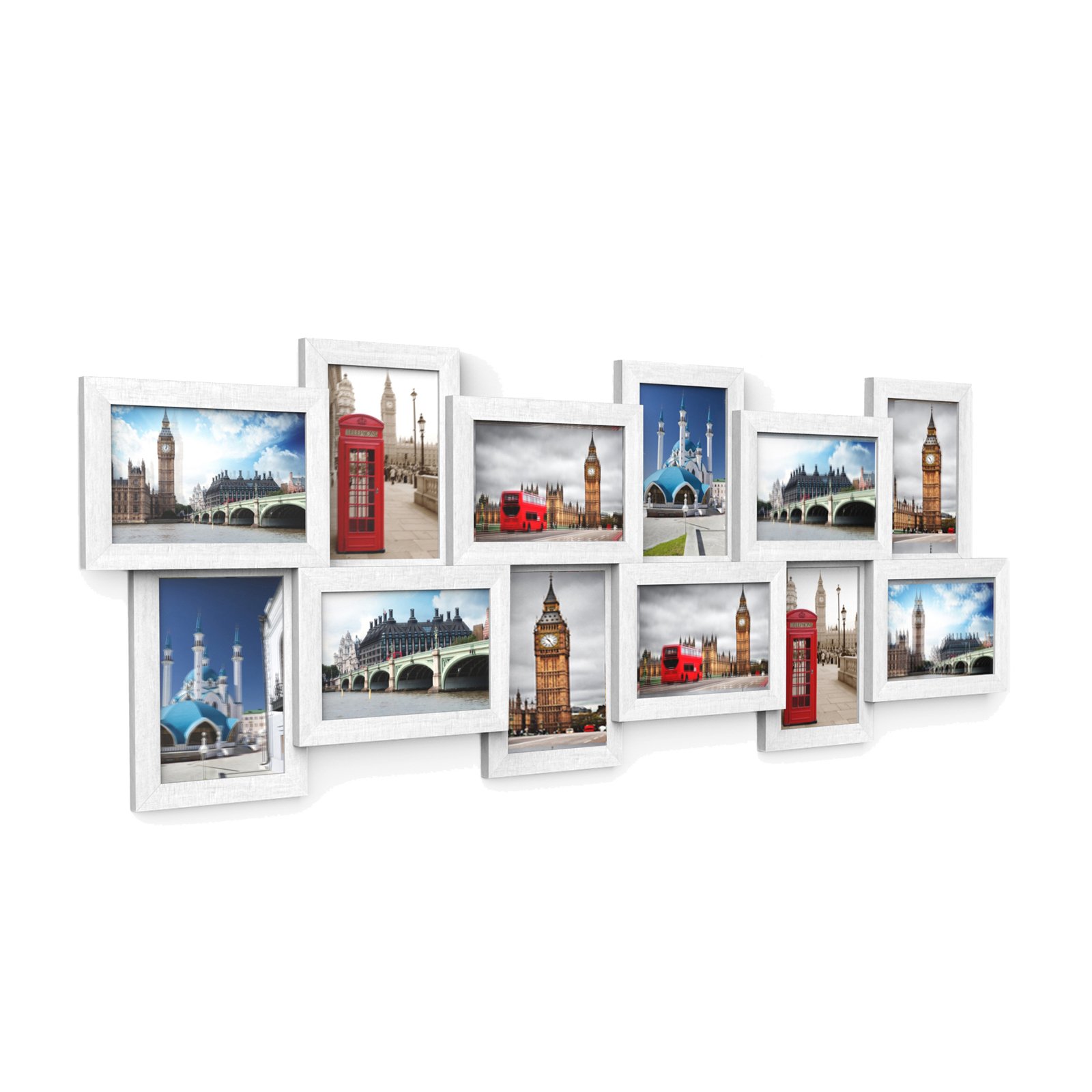 SONGMICS Cadre Photo Pêle-mêle, Mural en MDF Capacité de 12 Photos 10 x 15 cm, Nécessite Assemblage, Blanc RPF22W