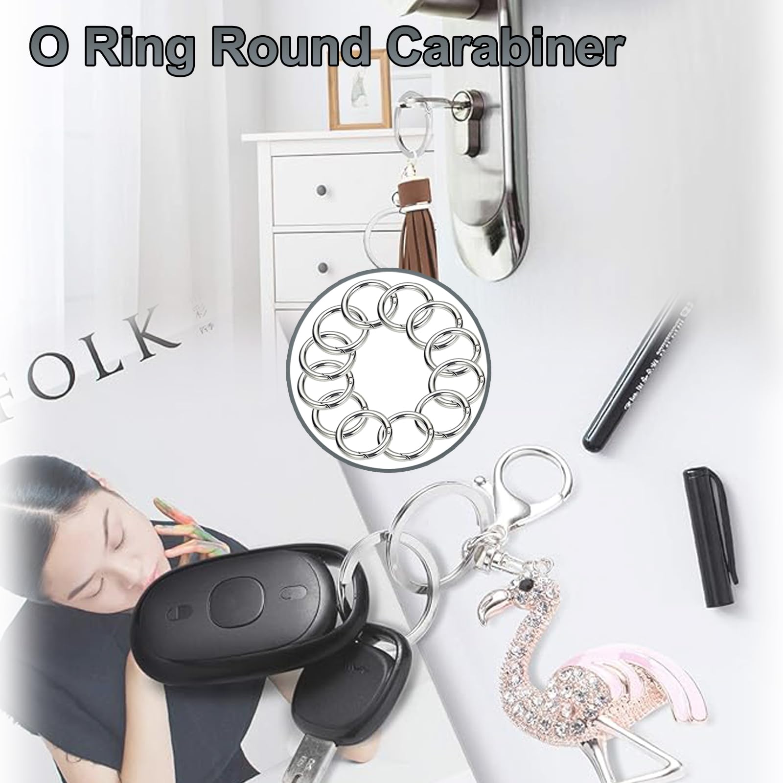 12 Mousqueton Rond, 60mm Mousqueton Sac a Main en Alliage de Zinc Anneau Sac a Main Anneau de Sac pour Porte Clés Bricolage Argenté