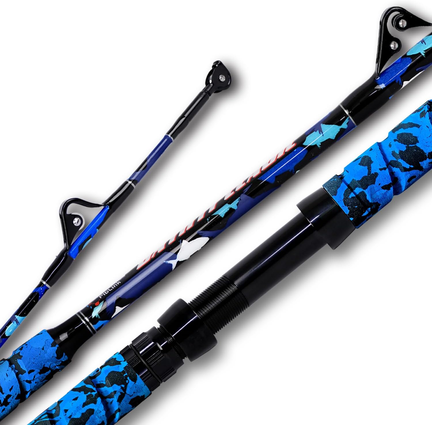 fiblink saltwater fishing rod 1piece/2piece offshore trolling rod big game deep sea rod conventional boat blue camouflage fishing pole(5'6"/6'/7') 7'--80-120lb--straight-1pc