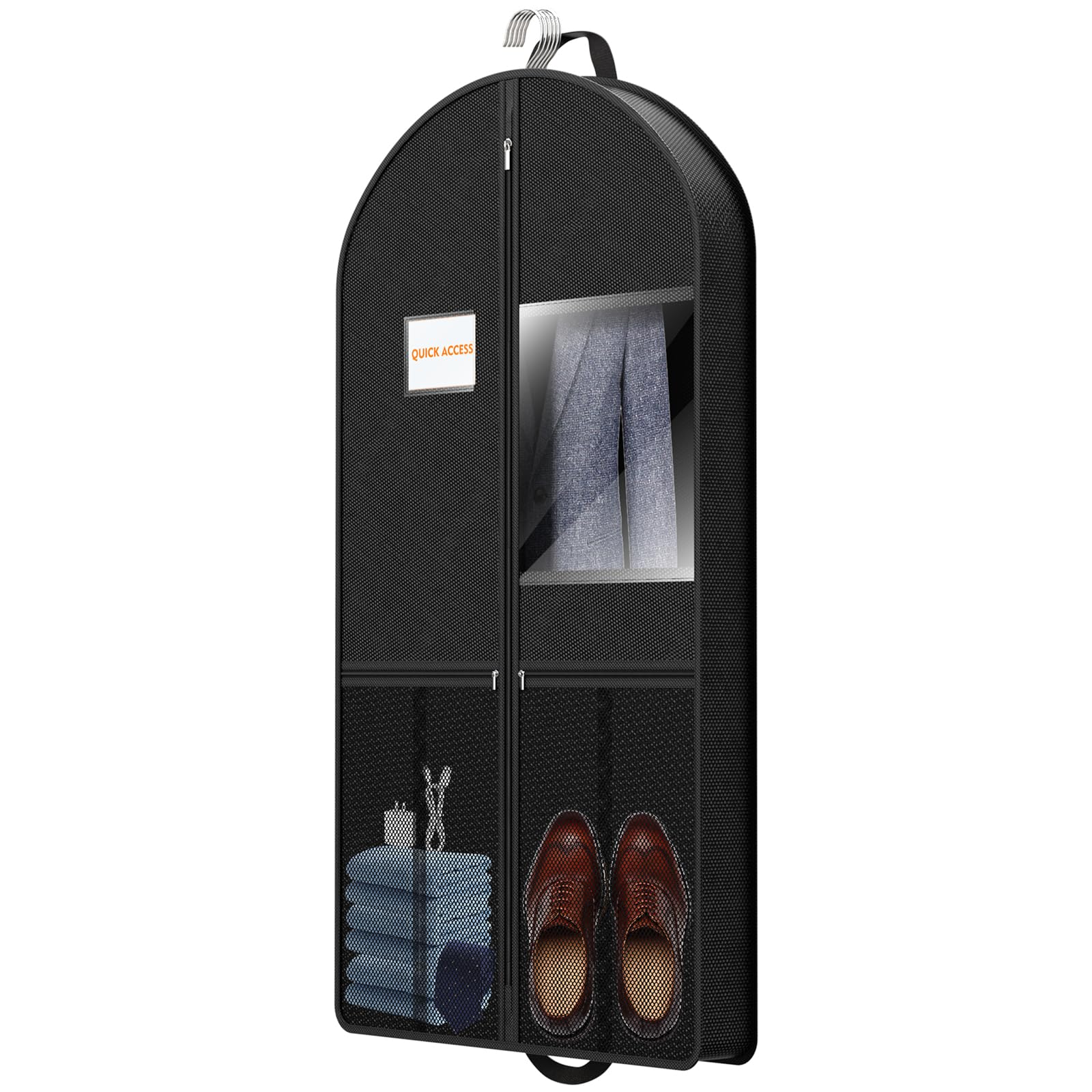 Suit Garment Clothes Travel Bag 43 inch Lightweight Foldable Black Short Fabric Breathable - Hanging Storage Cover Pockets