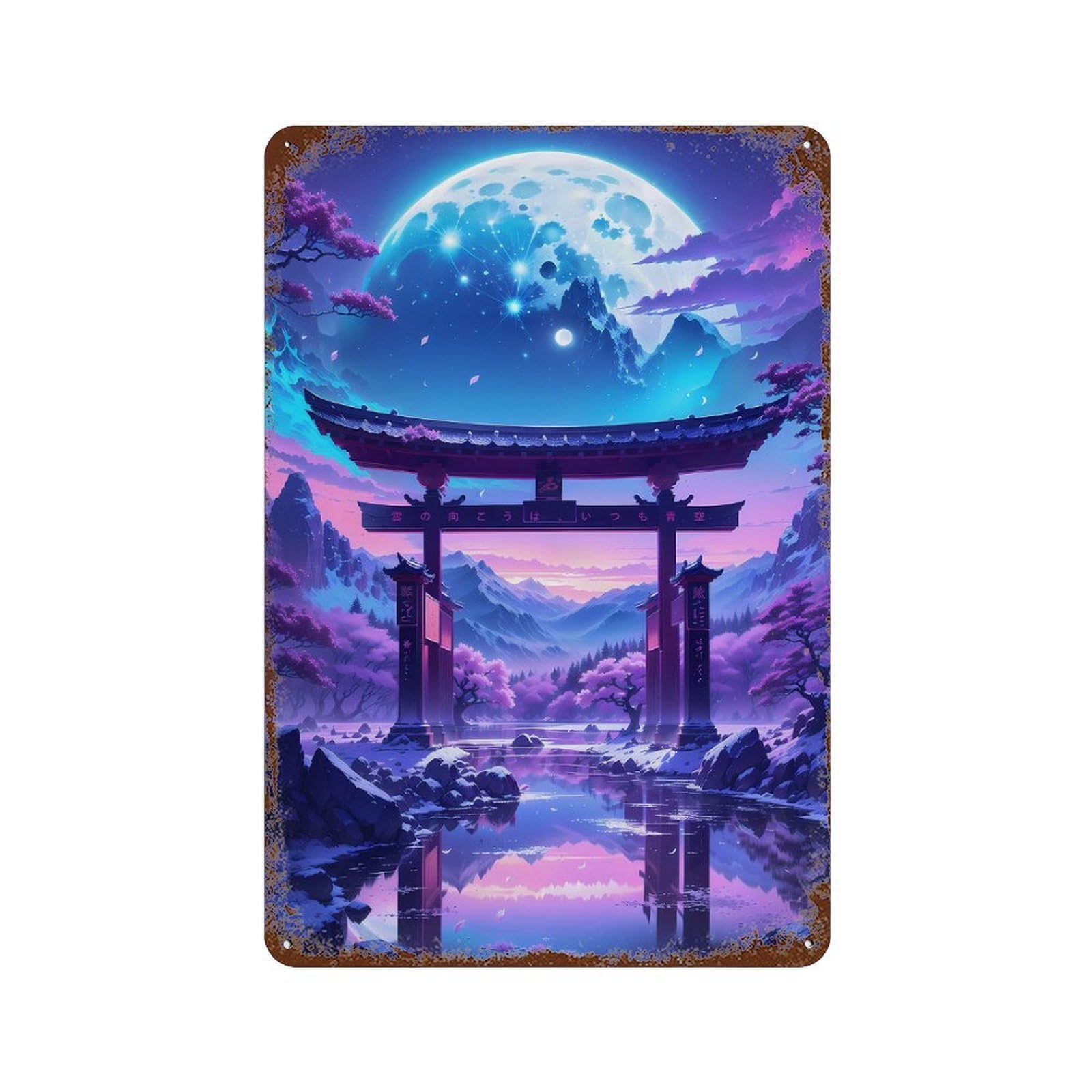 Nightscape Torii Gate Retro Metal Sign 11.8"x7.9", Classic Wall Plaque for Basement, Hobby Room And Garage Decor