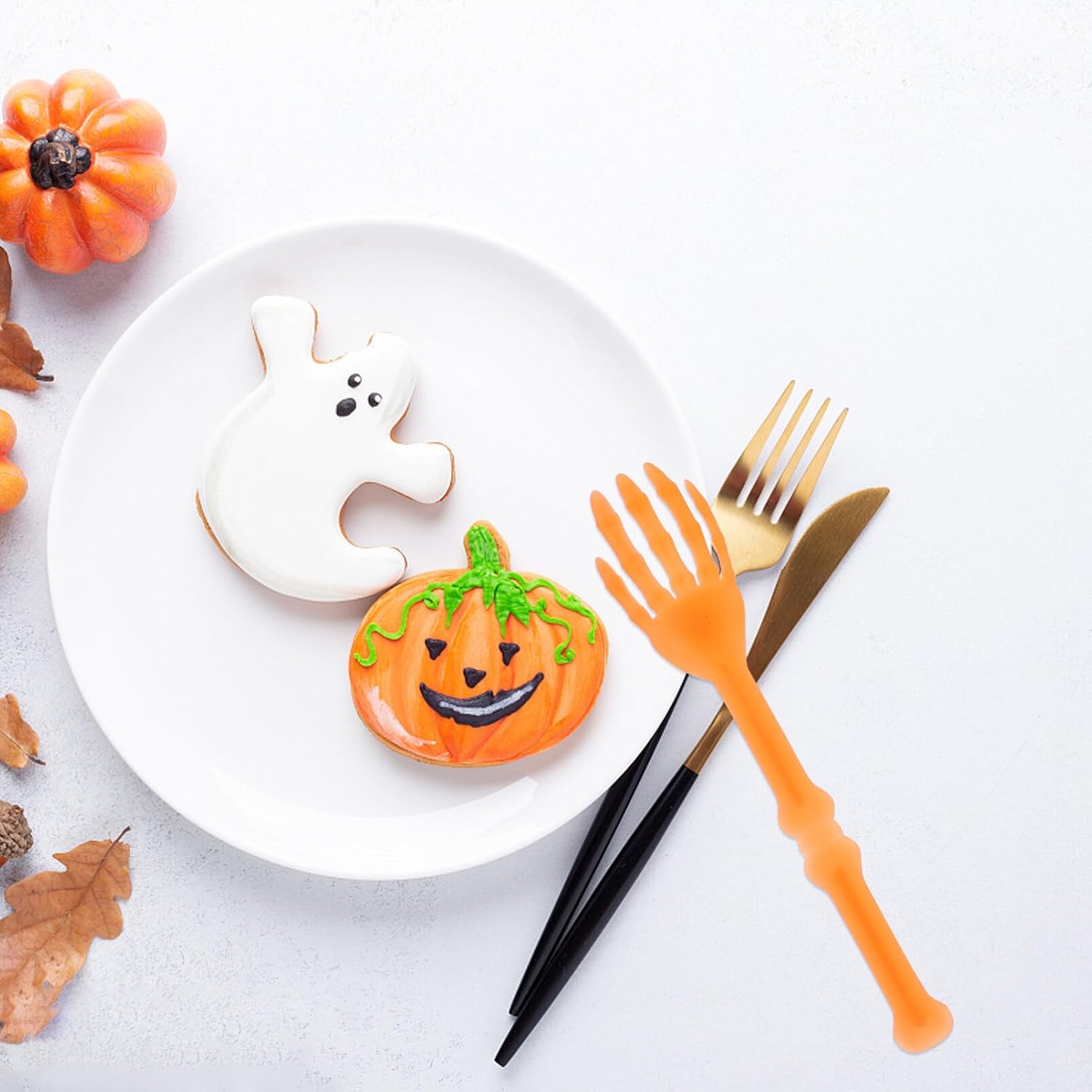 Halloween Plastic Cutlery Set Orange Skeleton Hand Forks