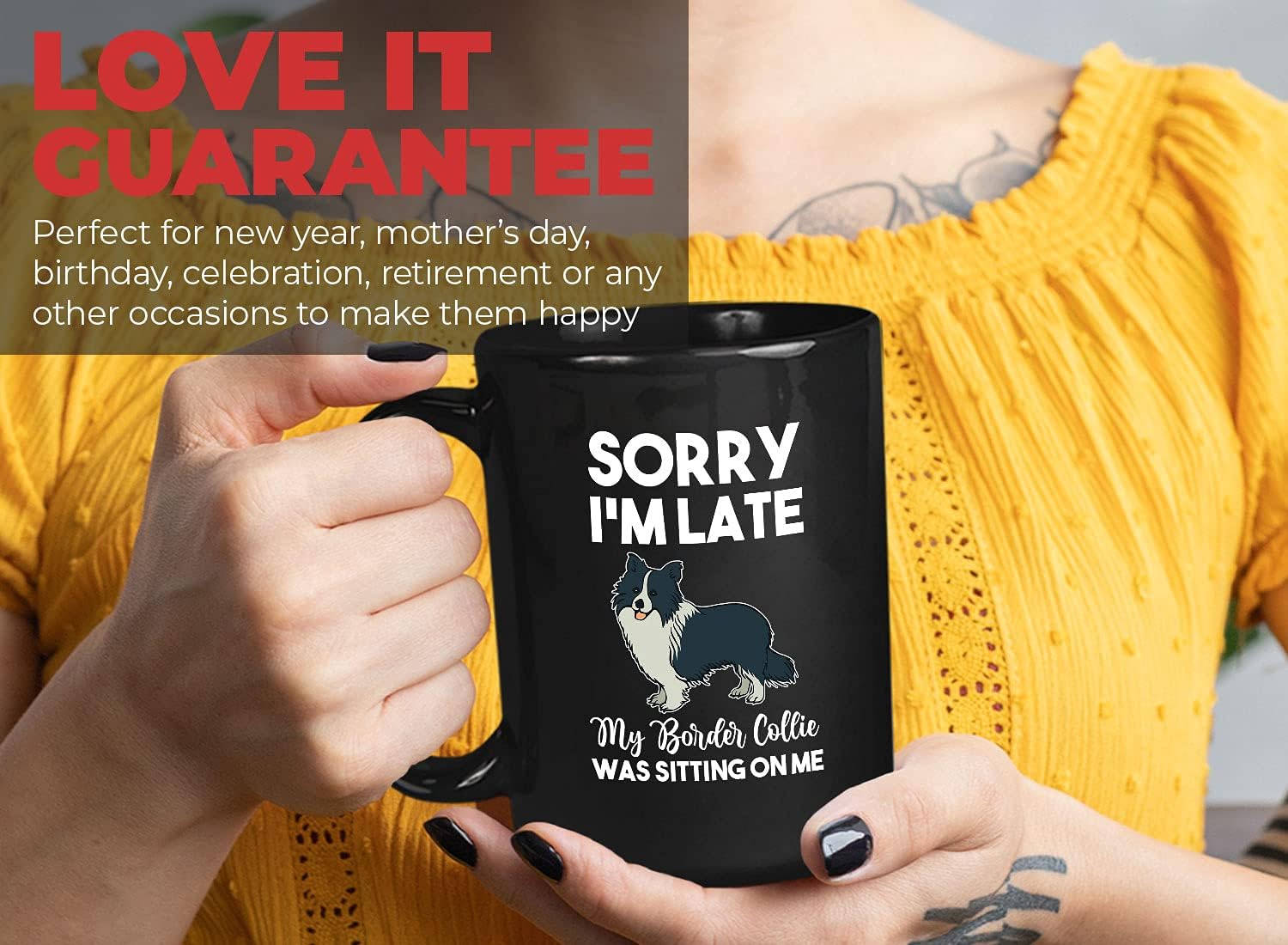 Bubble Hugs Dog Lover Coffee Mug 15OZ Black - Border Collie - Dog Owner Pet Owner Animal Lover Dog Breed Novelty Sweet Best Pet Funny Sorry I'm Late Retriever Cihuahua