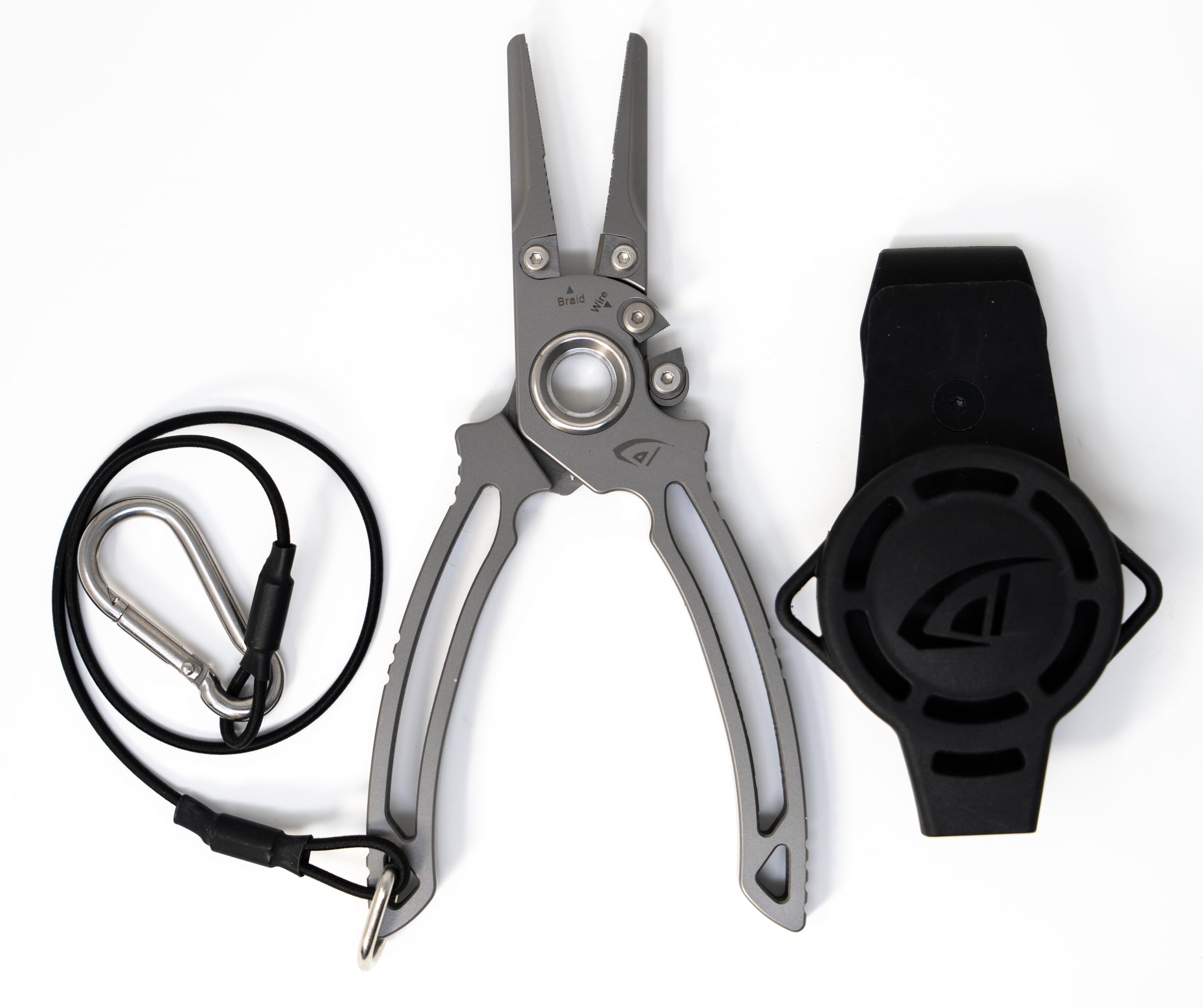 danco Titan-Doppelschneider, Angelzange mit Scheide und Umhängeband, 17,8 cm | 17,8 cm Titan-Doppelschneider, Angelzange, Wolframkarbid-Mittelschneider, Titan-Kobalt-Seitenschneider, Mantel, Schlüsselband