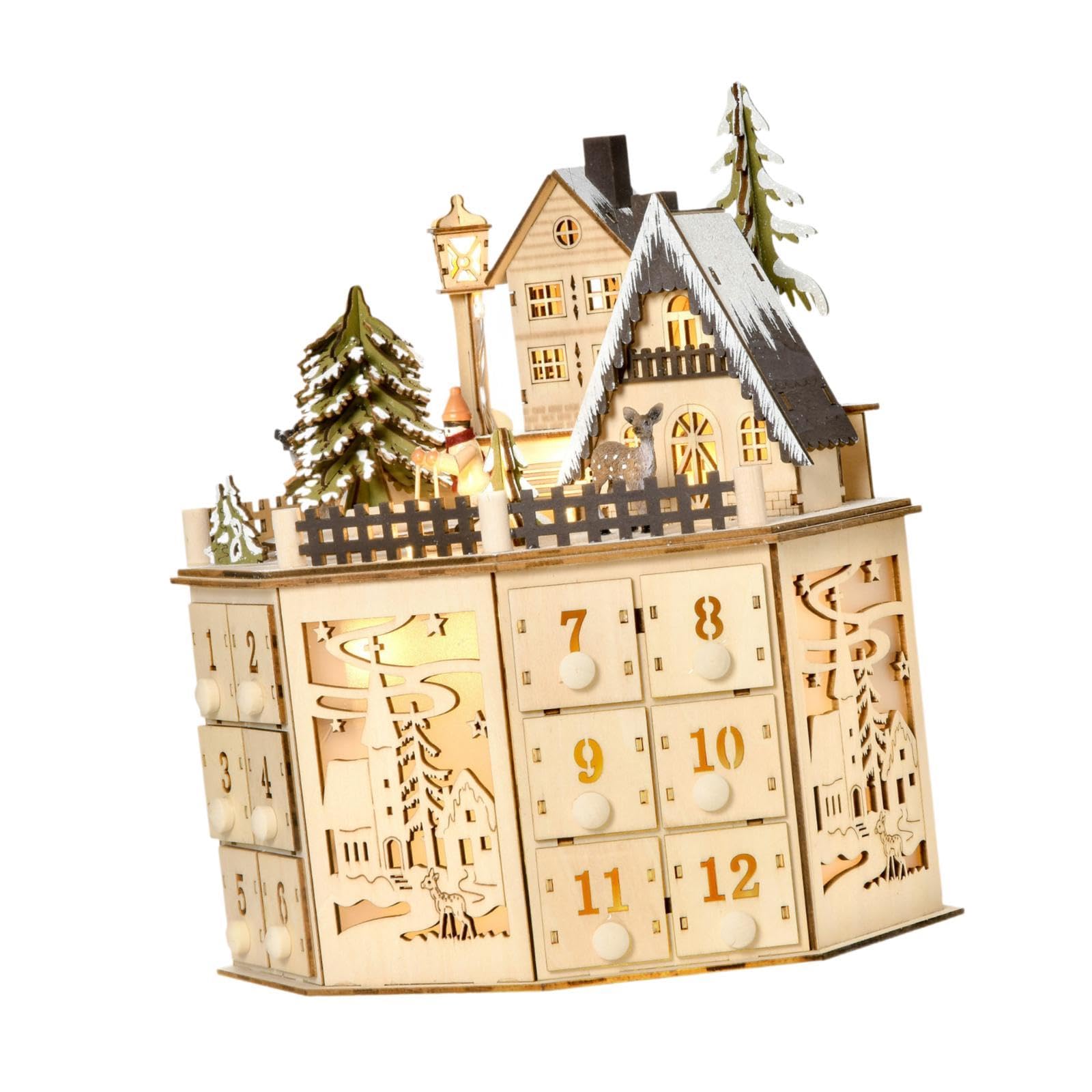 Fenteer Calendario de Adviento de Madera para Navidad Decoración Navideña Decoración LED para El Hogar