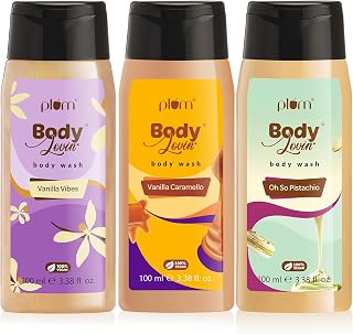Plum BodyLovin’ Bakery Trio | Vanilla Vibes, Vanilla Caramello & Oh So Pistachio | SLS-Free Creamy Body Wash | Aloe-Infuse... Price In India
