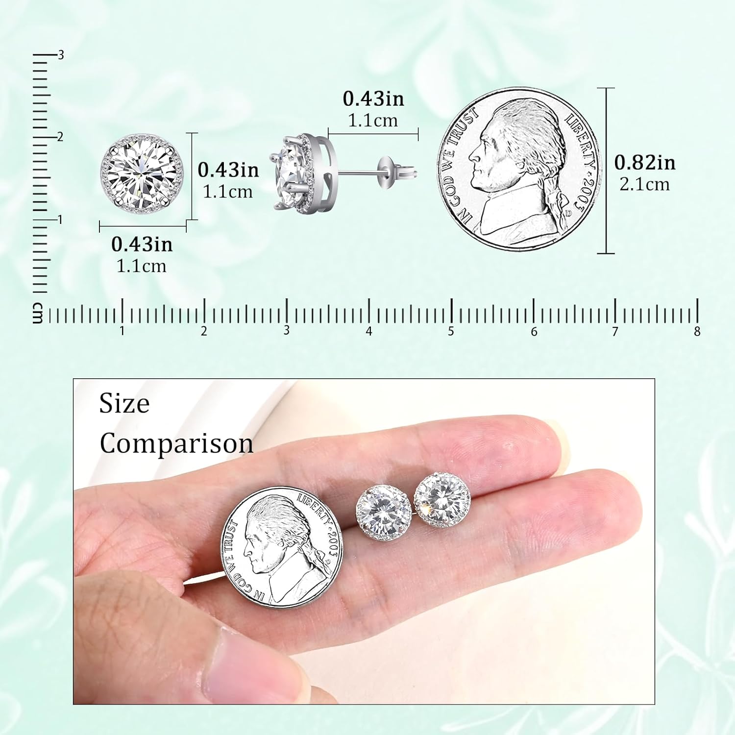 Round Cubic Zirconia Earrings Stud 8mm CZ Studs Earrings Hypoallergenic Princess Cut Earrings 925 Sterling Silver Post Studs Earrings for Women - Image 4