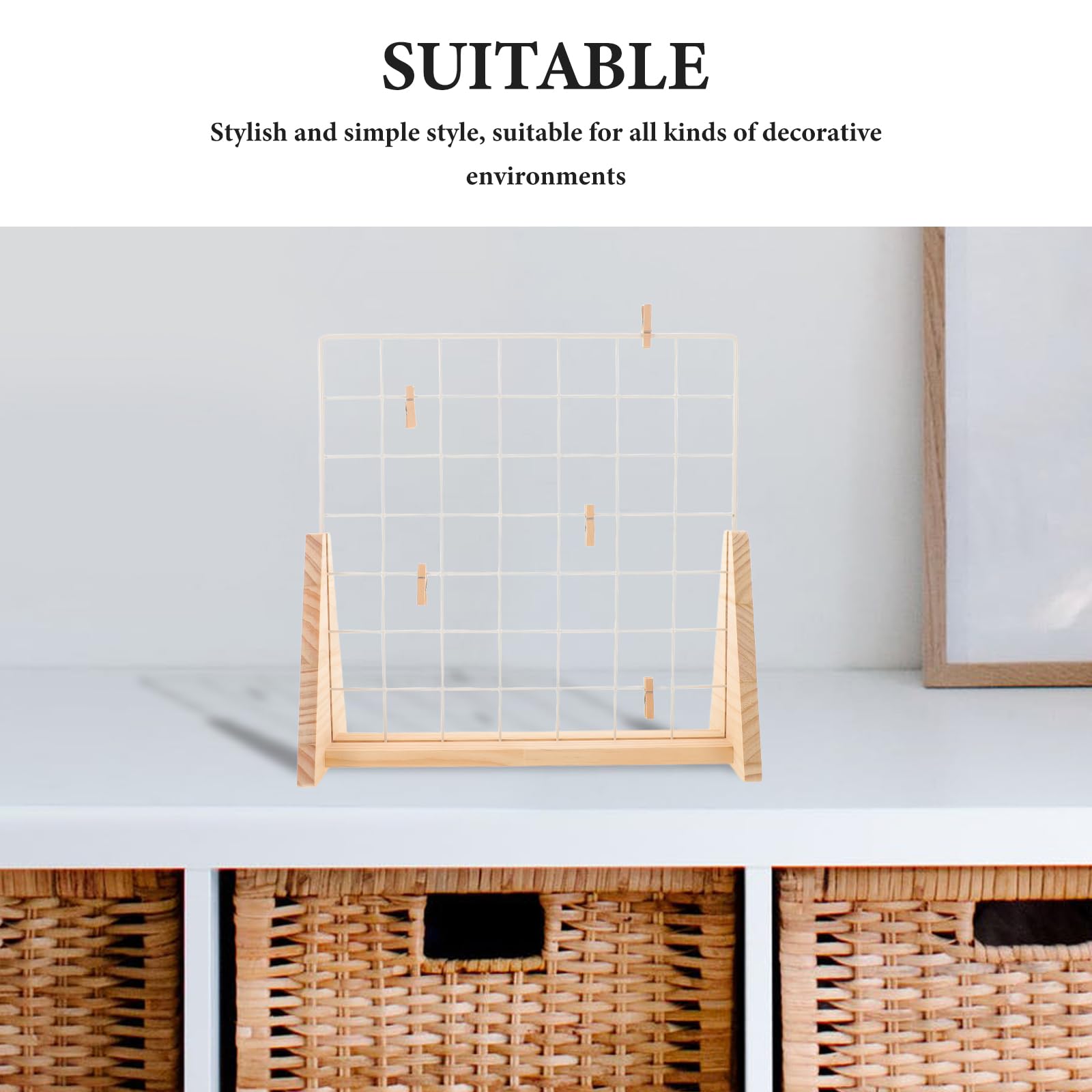 SUPVOX Expositor de Rejilla de Alambre de Sobremesa Blanco, Madera y Metal